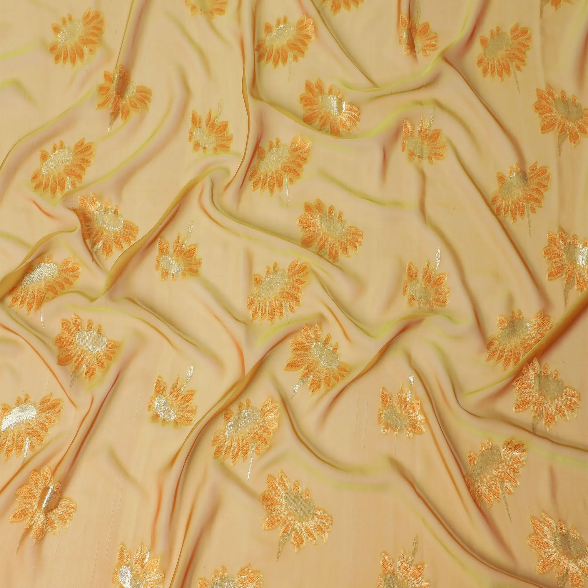 Golden Marigold Silk Chiffon Garbasaar Fabric, 110 cm Wide â€“ Radiant South Korean Weave- Piece of 2.0 Mtrs-D18672