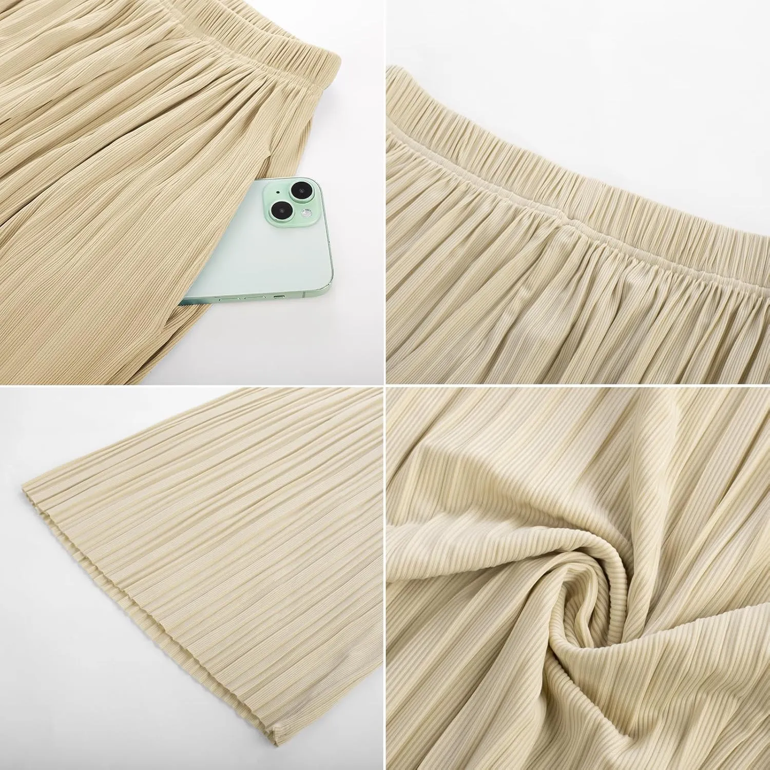 GRACE KARIN Women Wide Leg Pants Pleated Work Dress Pants Elastic Waisted Pull on Business Casual Trousers with Pockets