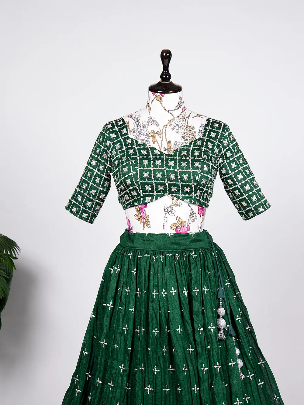 Green Color Sequins Embroidery Work Neem Silk Lehenga Choli