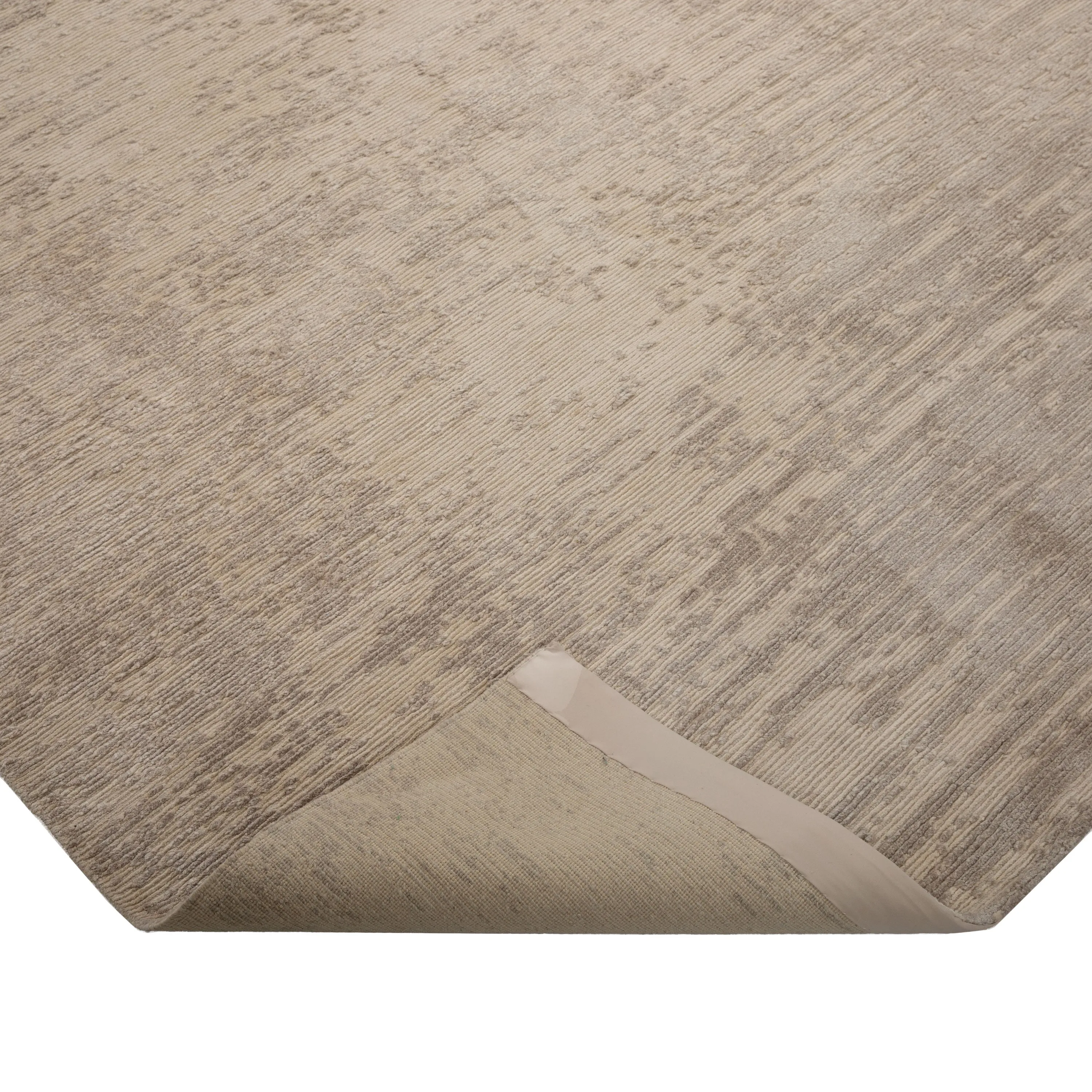 Grey & White Contemporary Tibetan Silk Wool Blend Rug