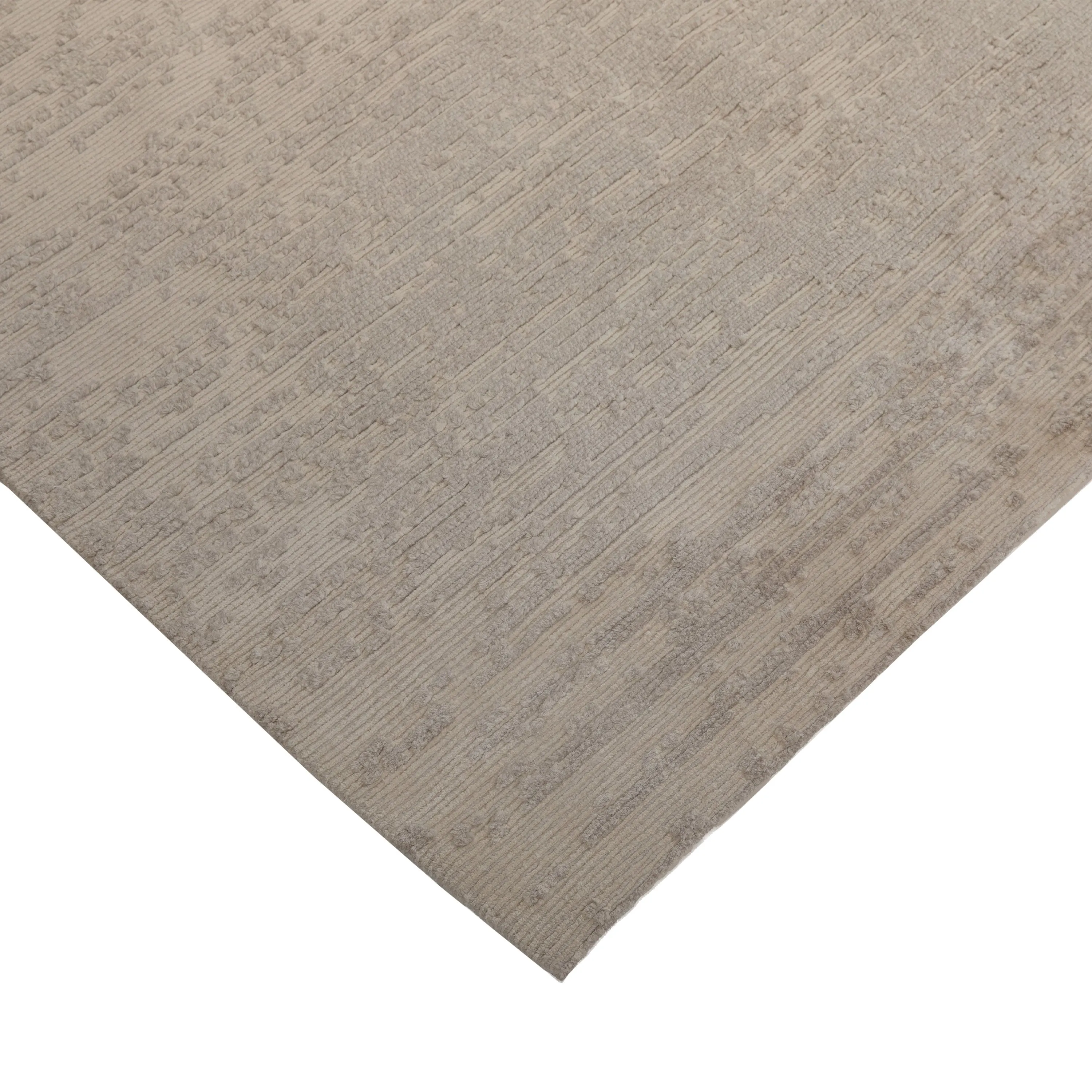 Grey & White Contemporary Tibetan Silk Wool Blend Rug