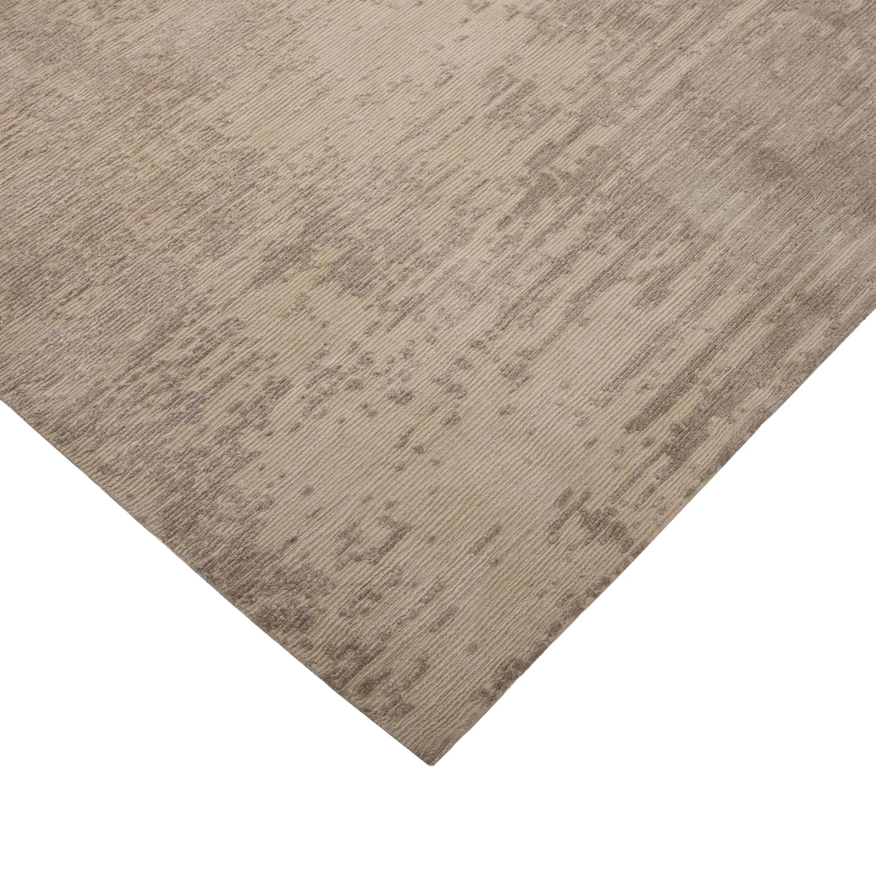 Grey & White Contemporary Tibetan Silk Wool Blend Rug