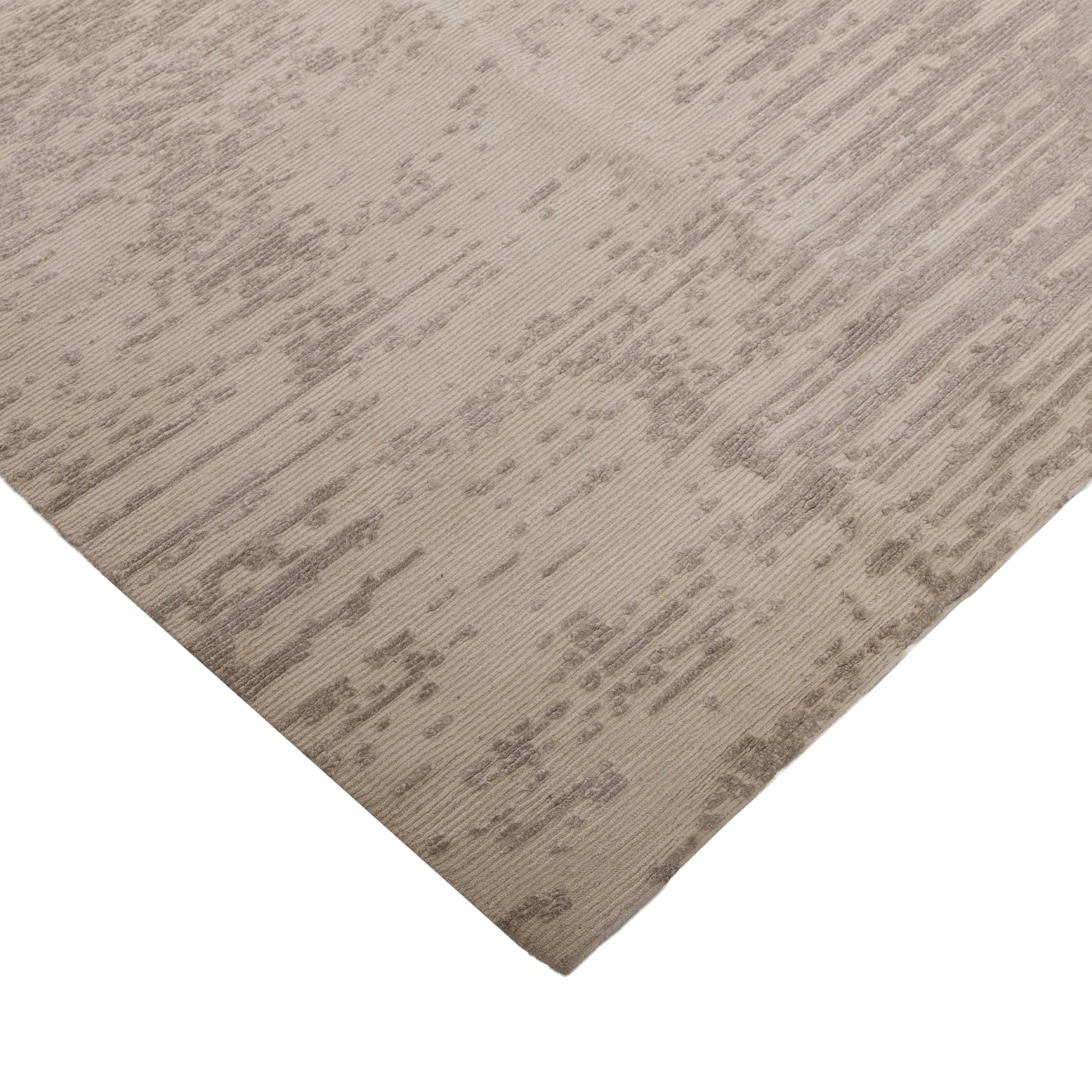 Grey & White Contemporary Tibetan Silk Wool Blend Rug