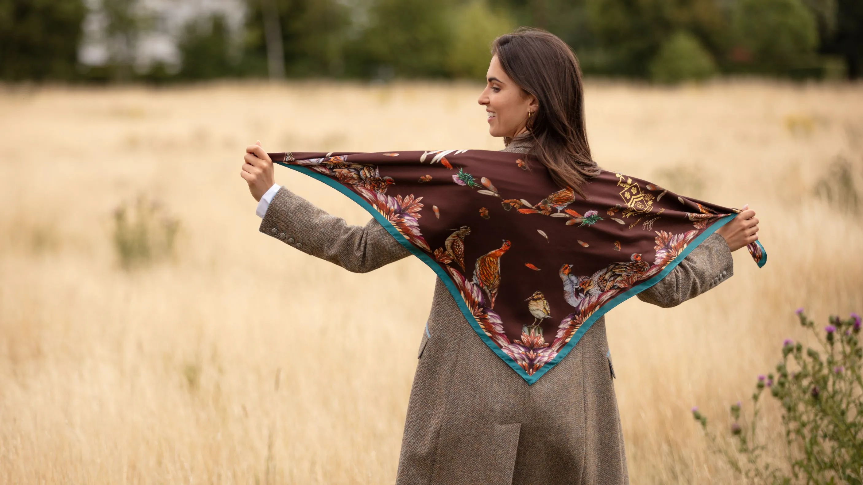 Grouse Misconduct Chocolate & Teal Large Square Silk Scarf