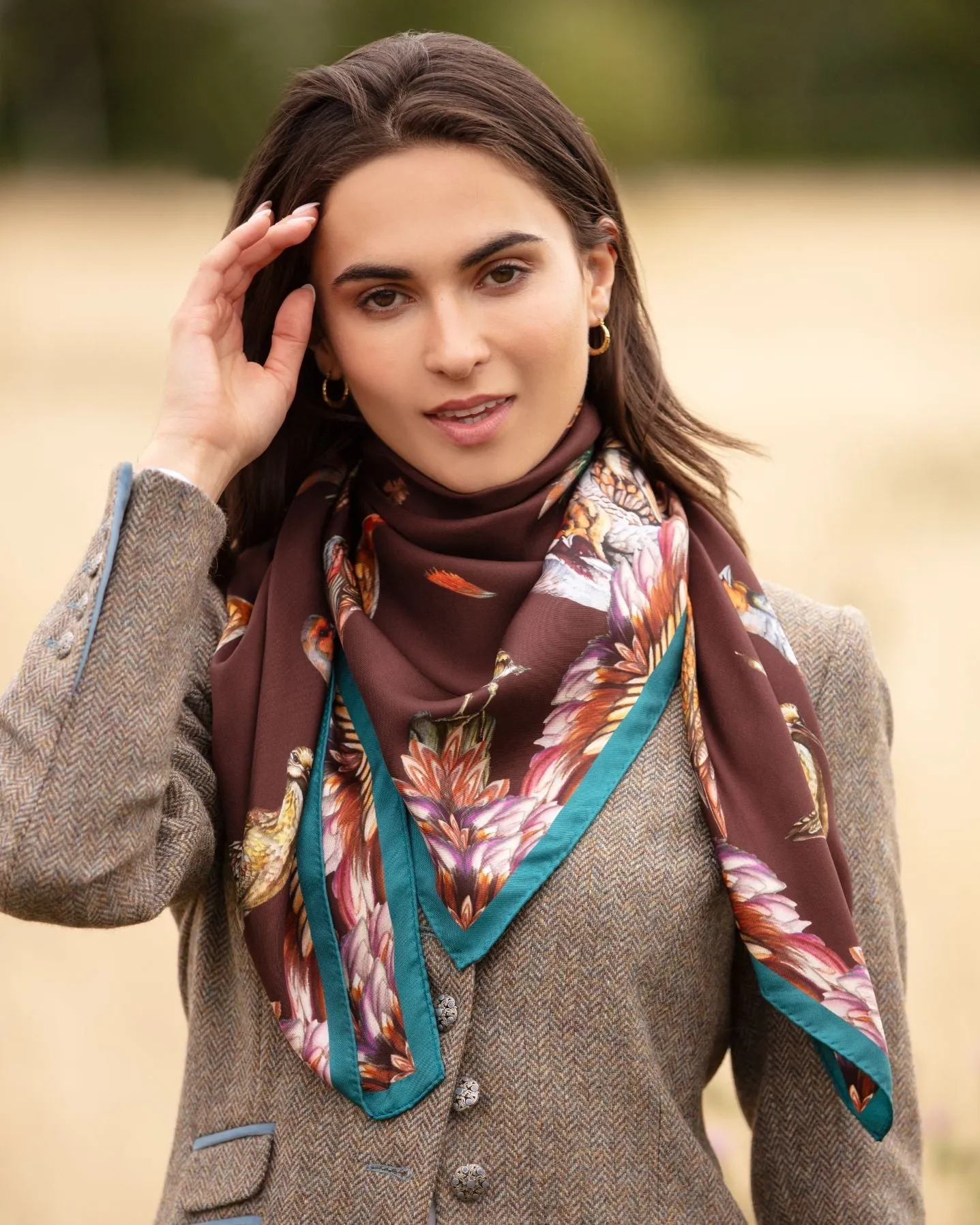 Grouse Misconduct Chocolate & Teal Large Square Silk Scarf
