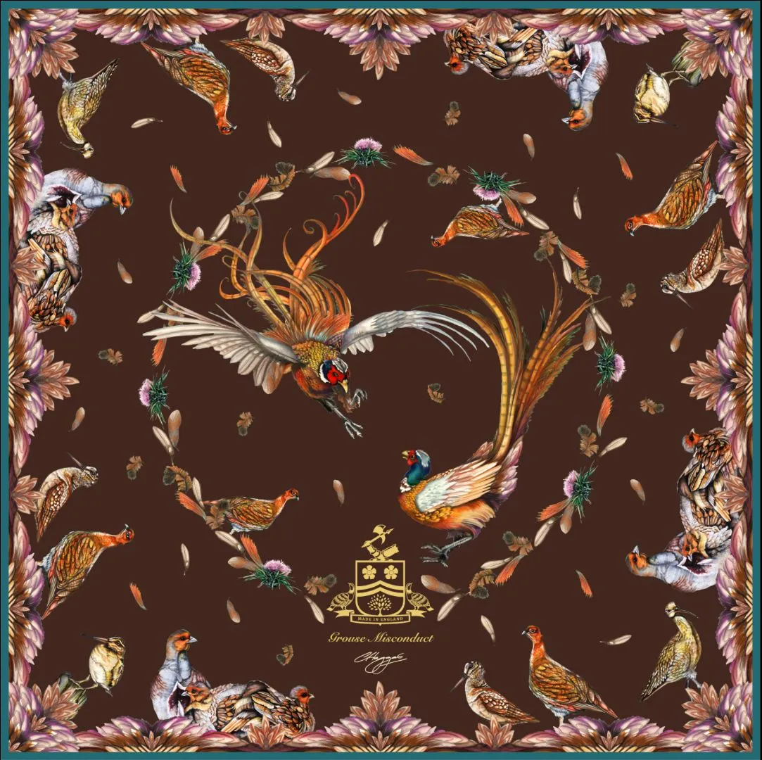 Grouse Misconduct Chocolate & Teal Large Square Silk Scarf