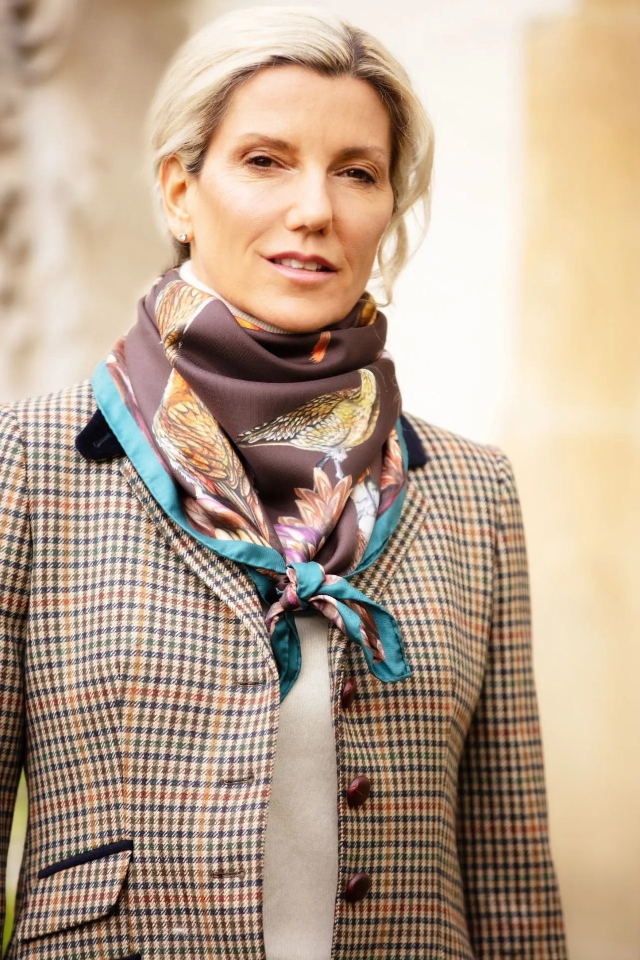 Grouse Misconduct Chocolate & Teal Large Square Silk Scarf