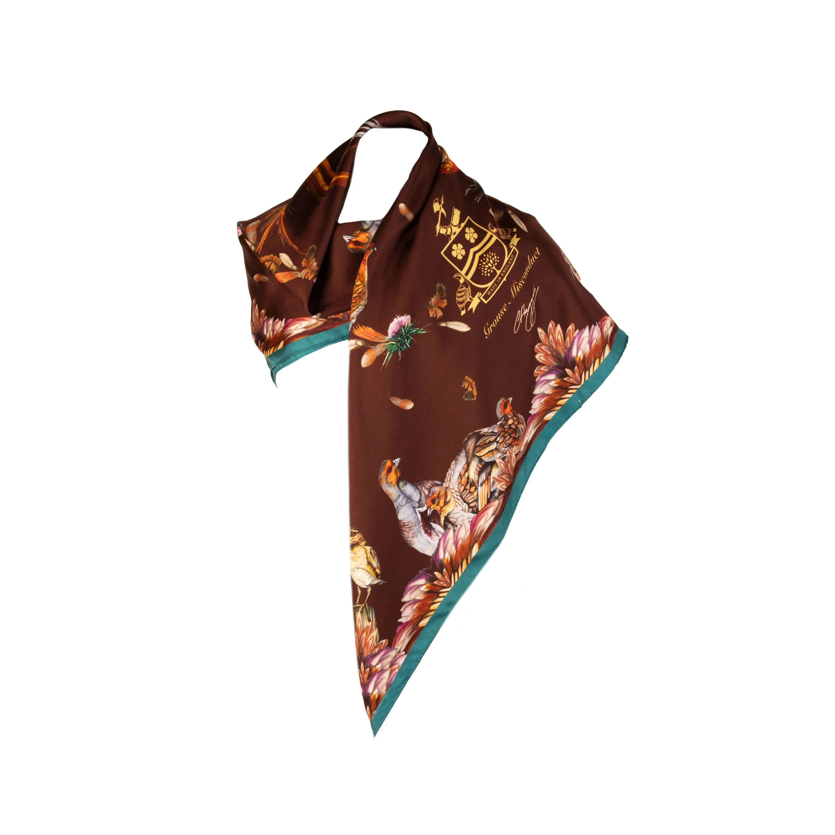 Grouse Misconduct Chocolate & Teal Large Square Silk Scarf