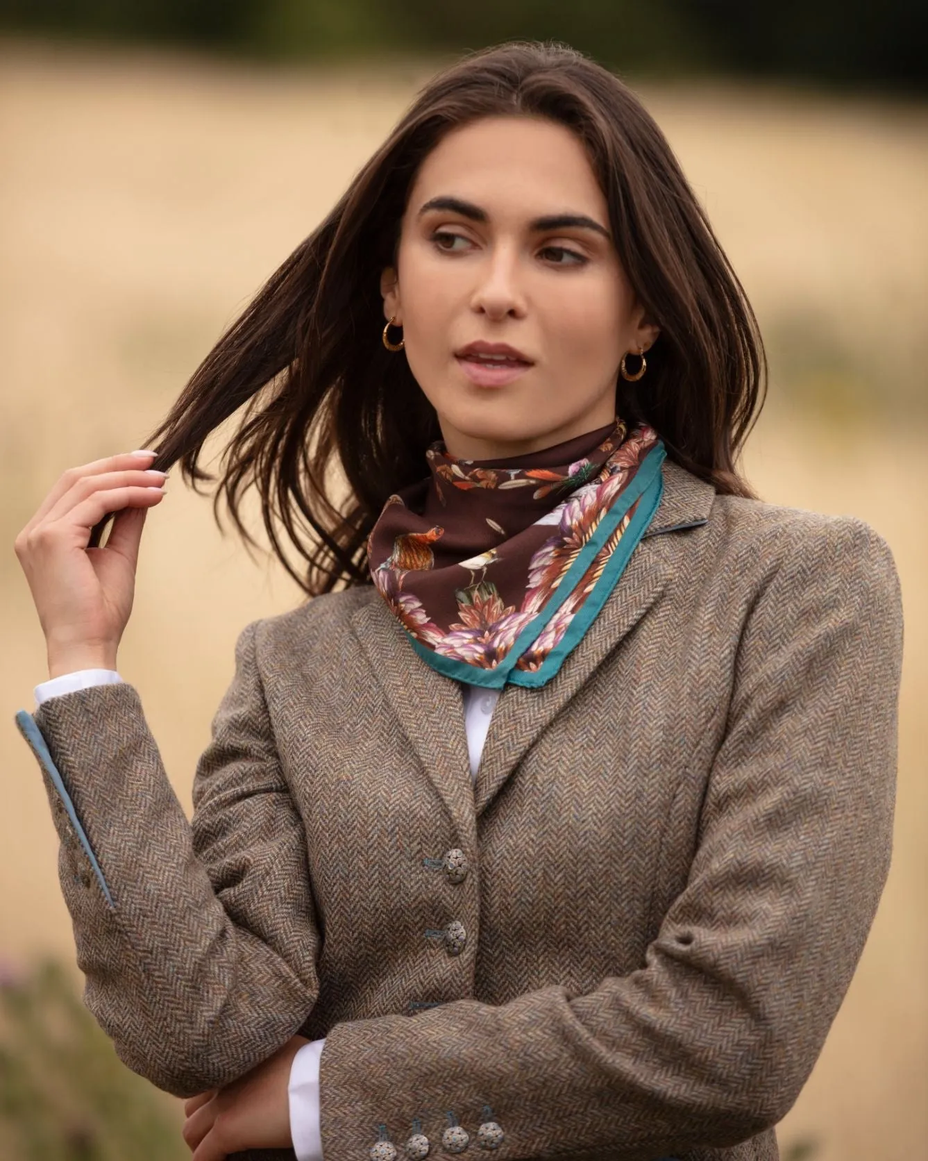 Grouse Misconduct Chocolate & Teal Medium Square Silk Scarf