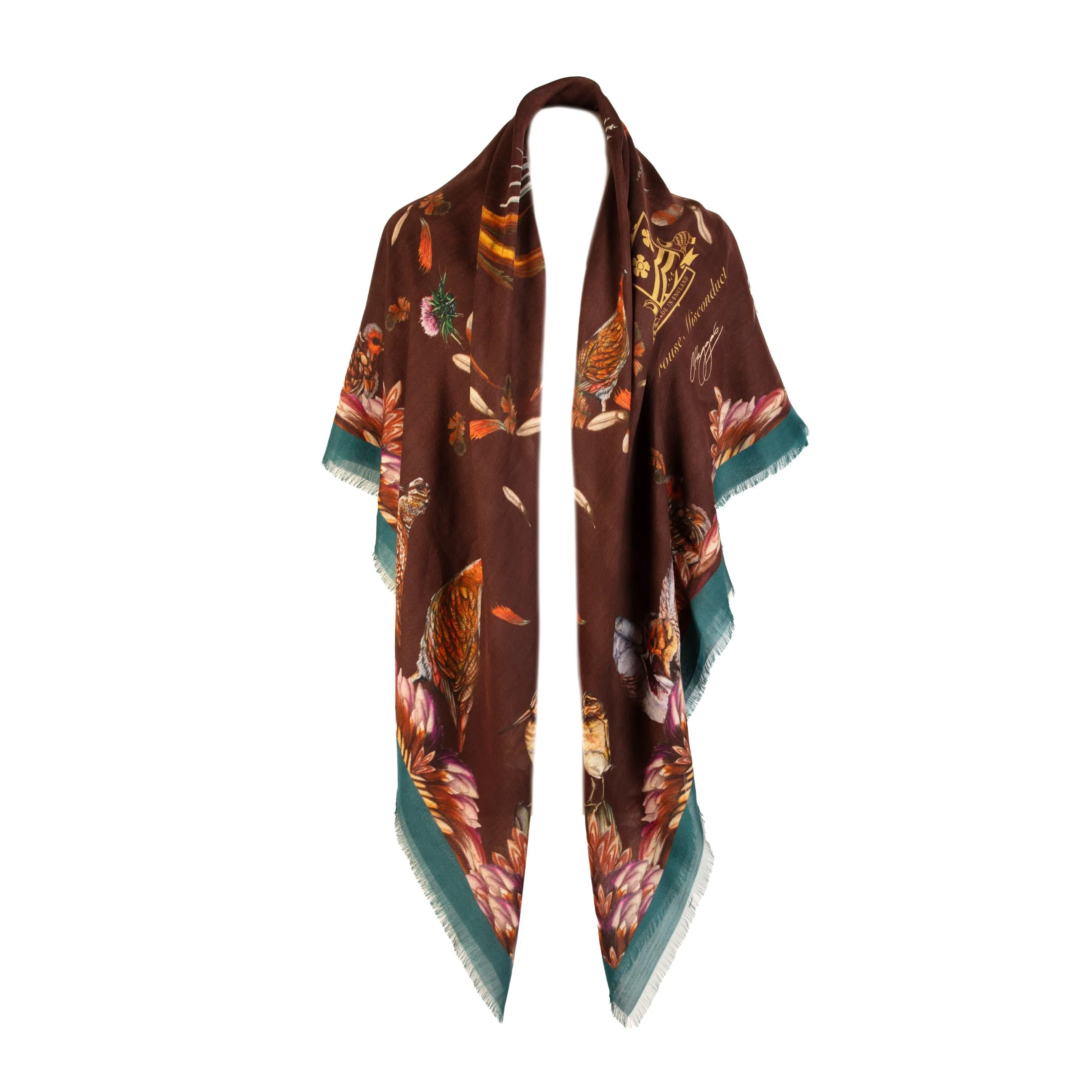 Grouse Misconduct Chocolate Brown & Teal Green Wool Silk Shawl