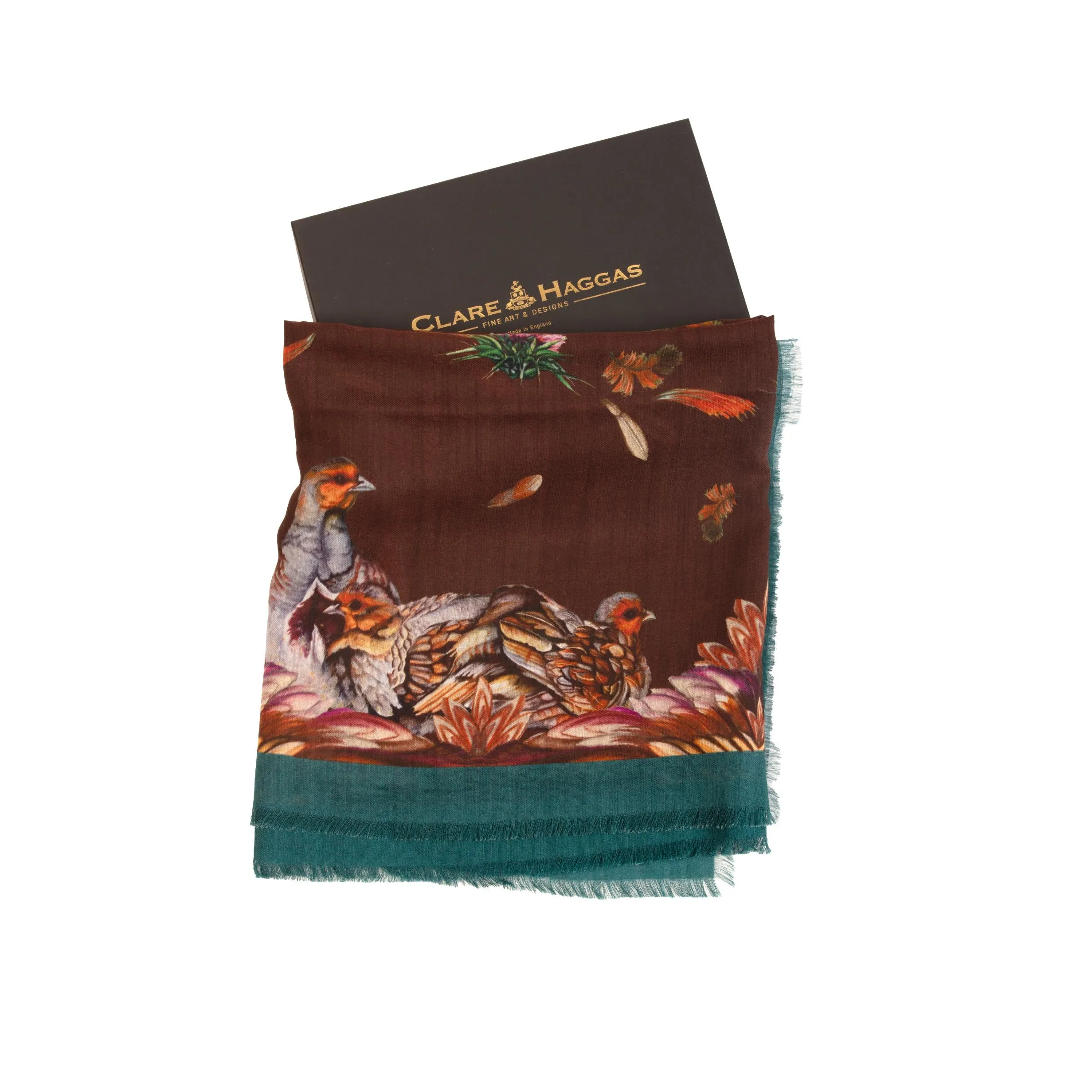 Grouse Misconduct Chocolate Brown & Teal Green Wool Silk Shawl