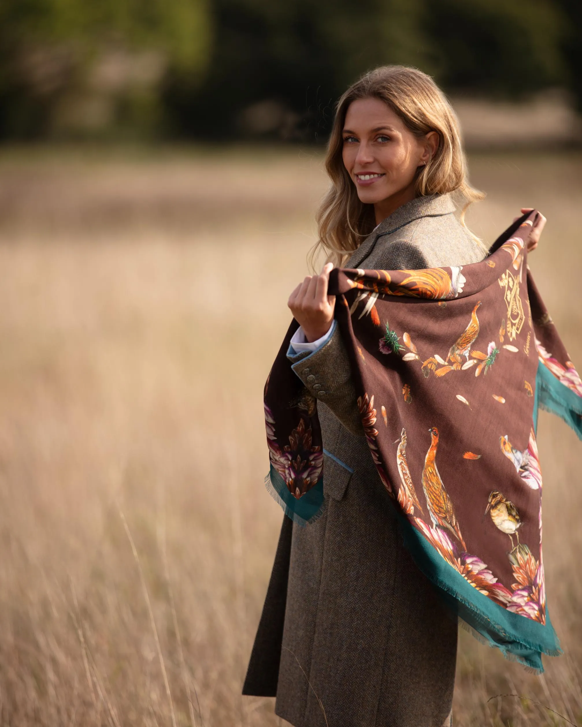 Grouse Misconduct Chocolate Brown & Teal Green Wool Silk Shawl