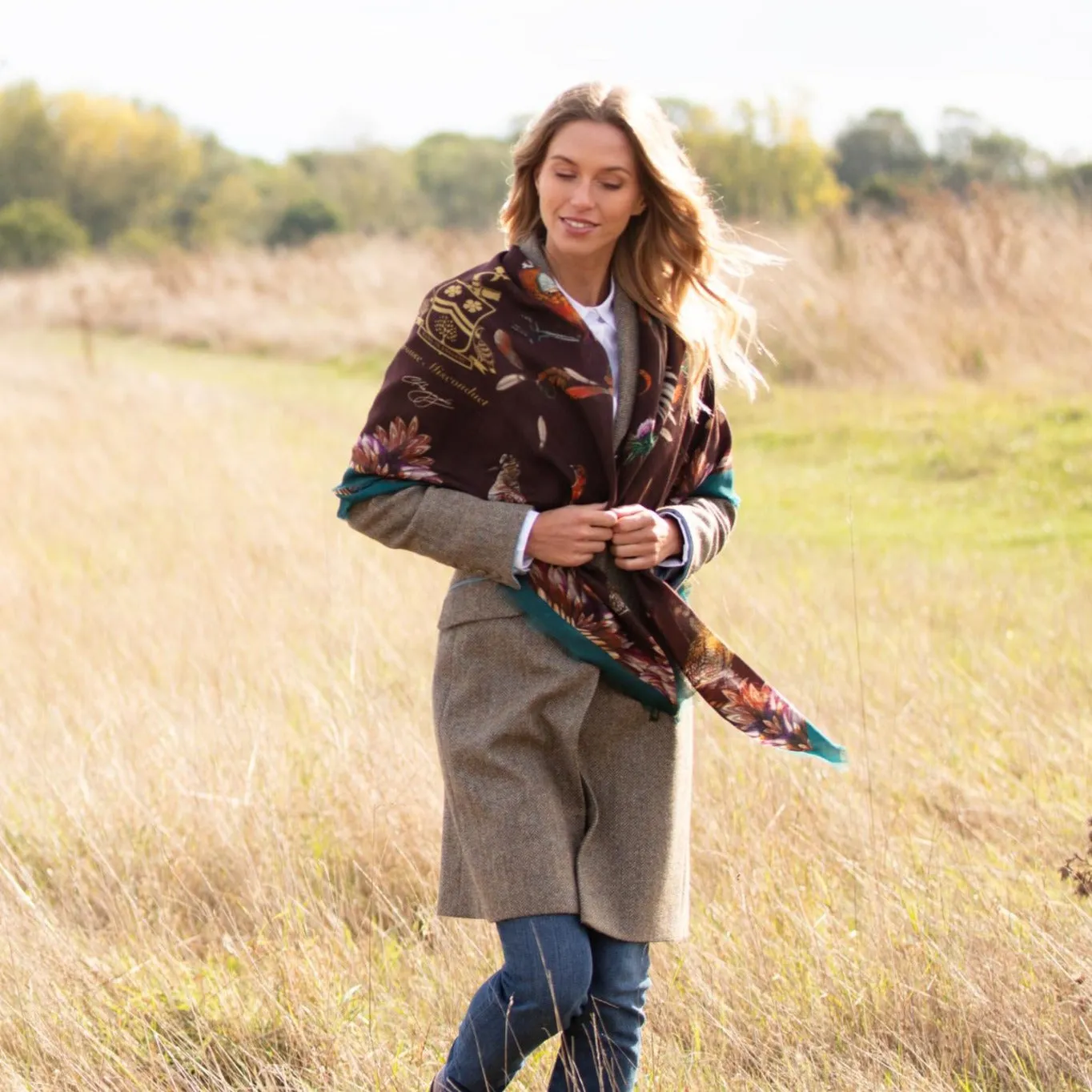 Grouse Misconduct Chocolate Brown & Teal Green Wool Silk Shawl