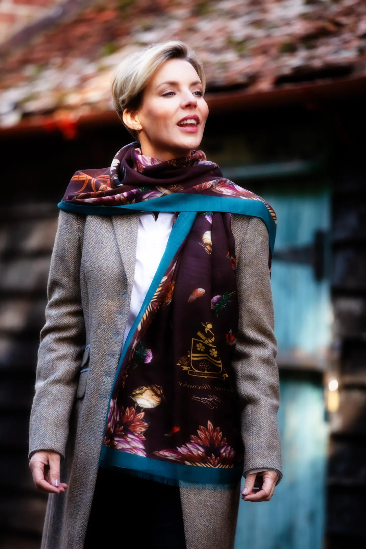 Grouse Misconduct Chocolate Brown & Teal Green Wool Silk Wrap