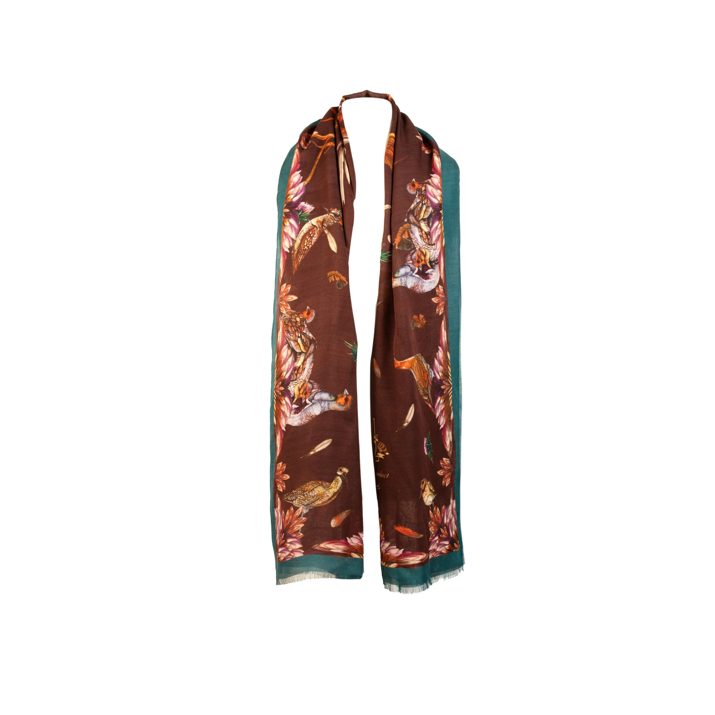 Grouse Misconduct Chocolate Brown & Teal Green Wool Silk Wrap