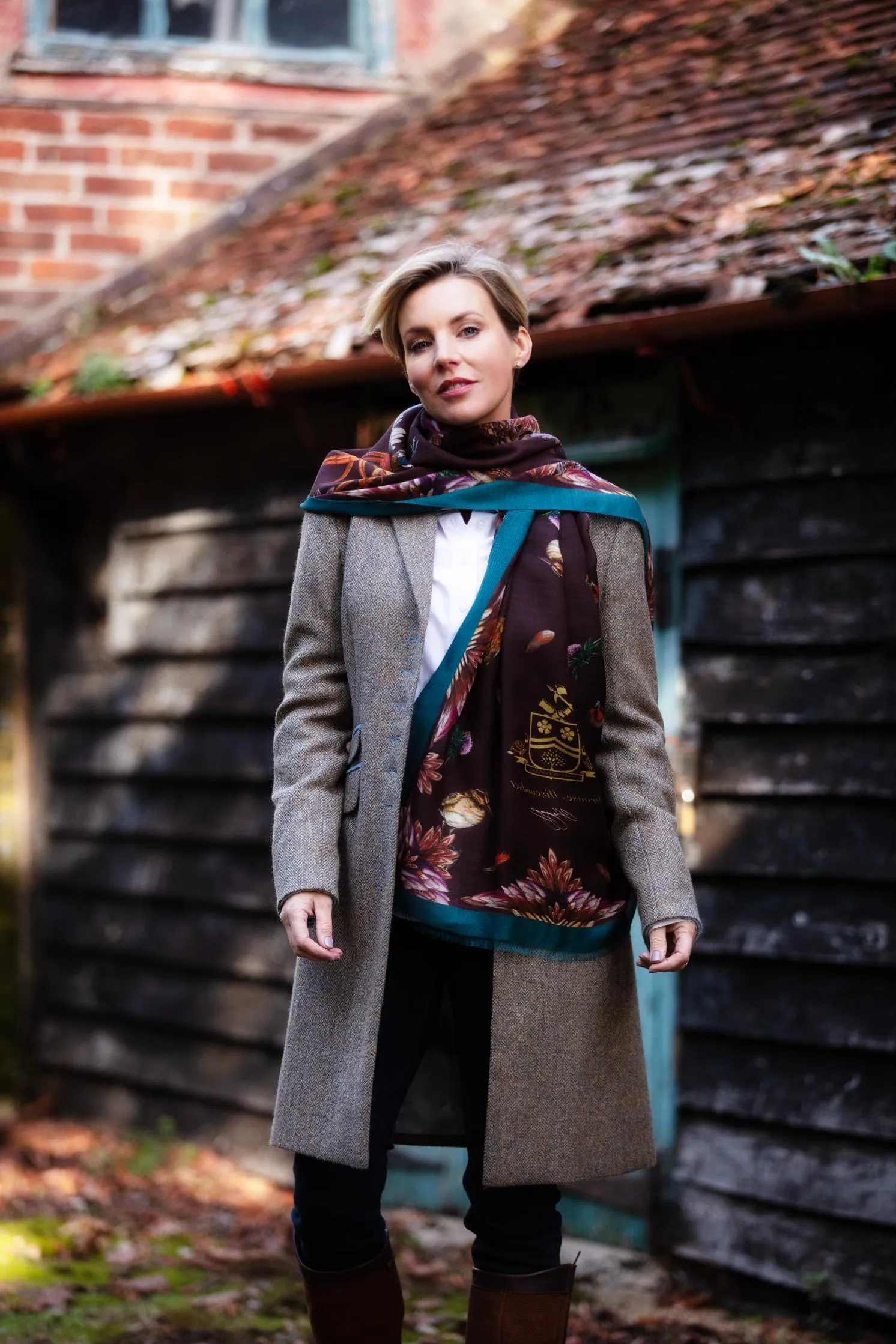 Grouse Misconduct Chocolate Brown & Teal Green Wool Silk Wrap