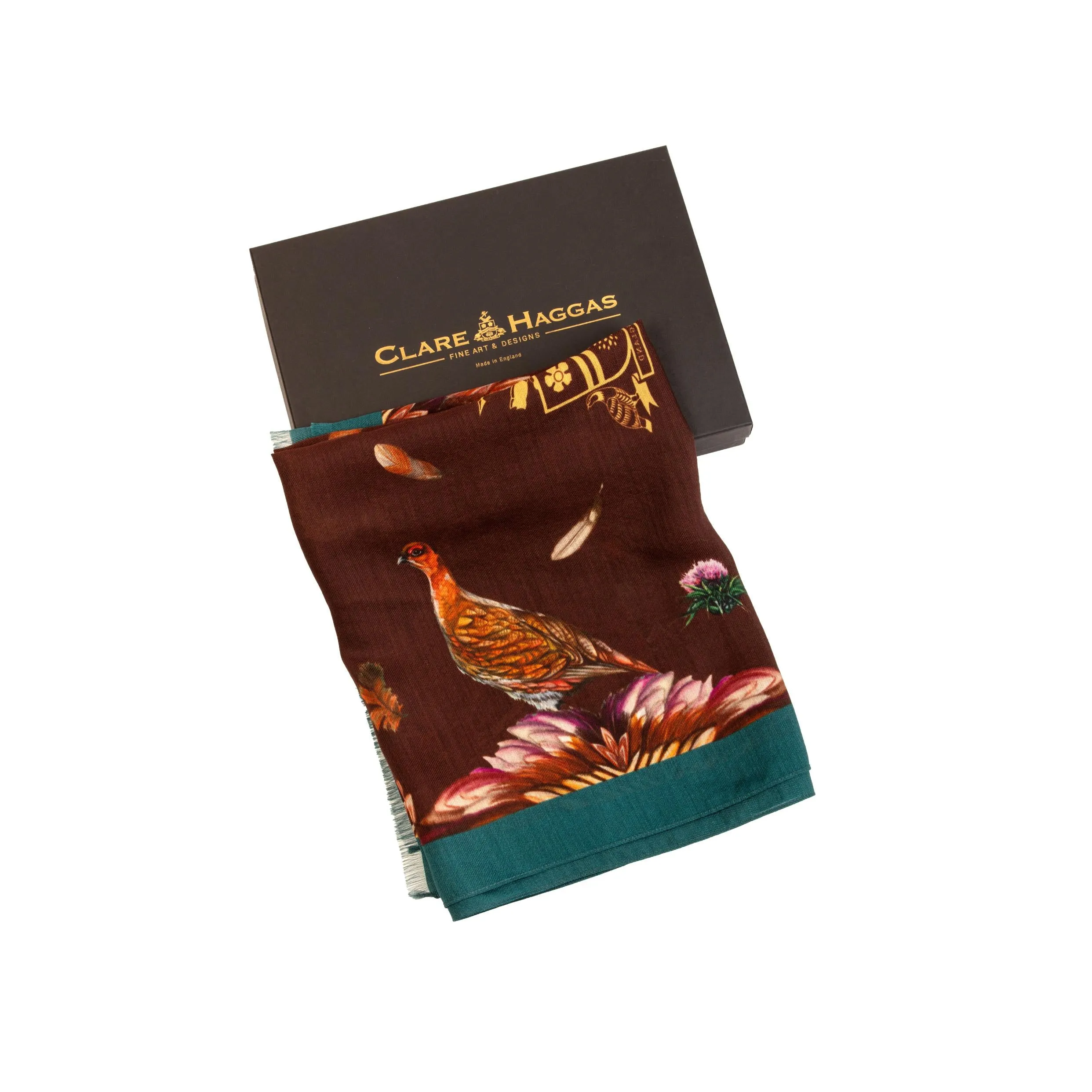 Grouse Misconduct Chocolate Brown & Teal Green Wool Silk Wrap