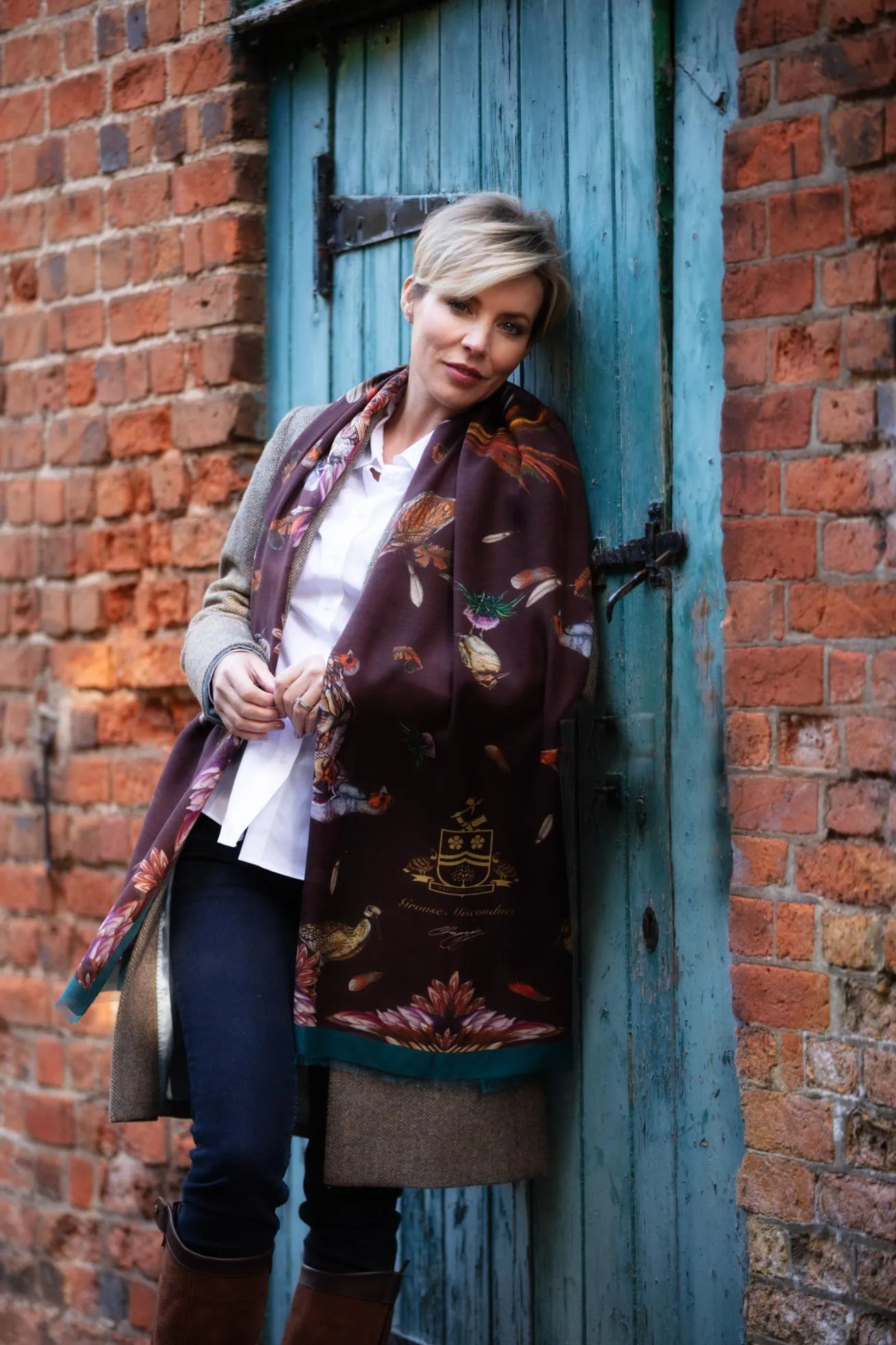 Grouse Misconduct Chocolate Brown & Teal Green Wool Silk Wrap