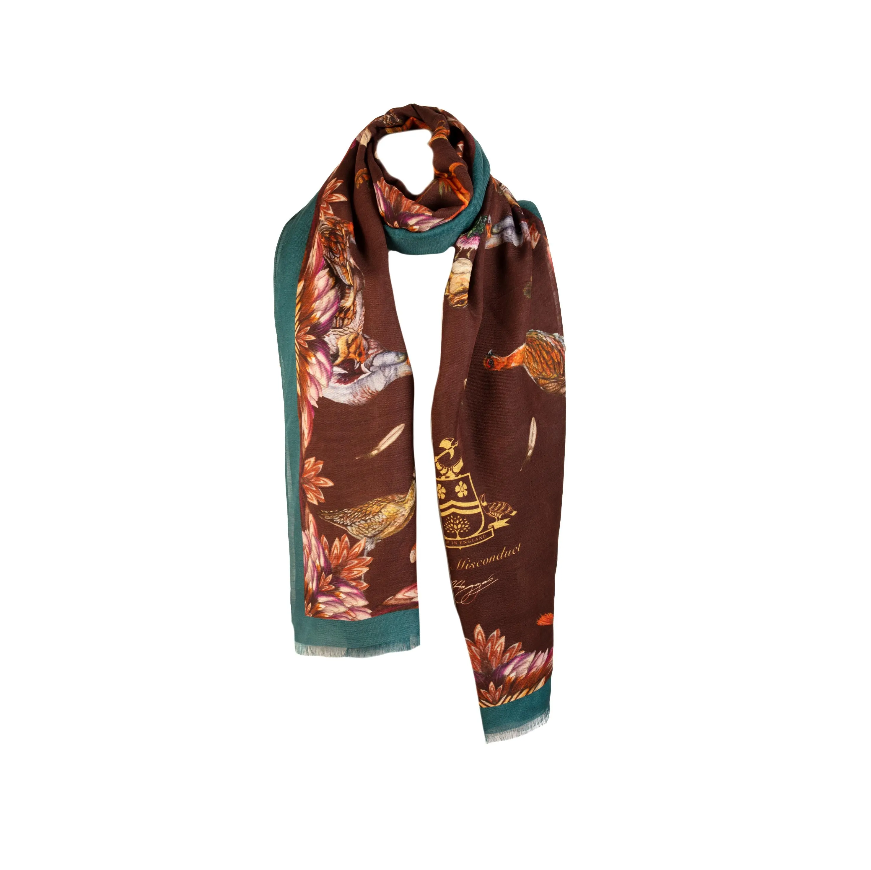 Grouse Misconduct Chocolate Brown & Teal Green Wool Silk Wrap