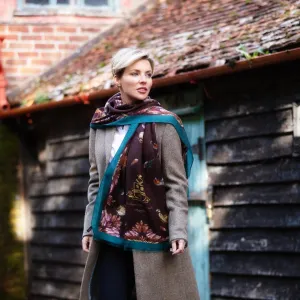 Grouse Misconduct Chocolate Brown & Teal Green Wool Silk Wrap
