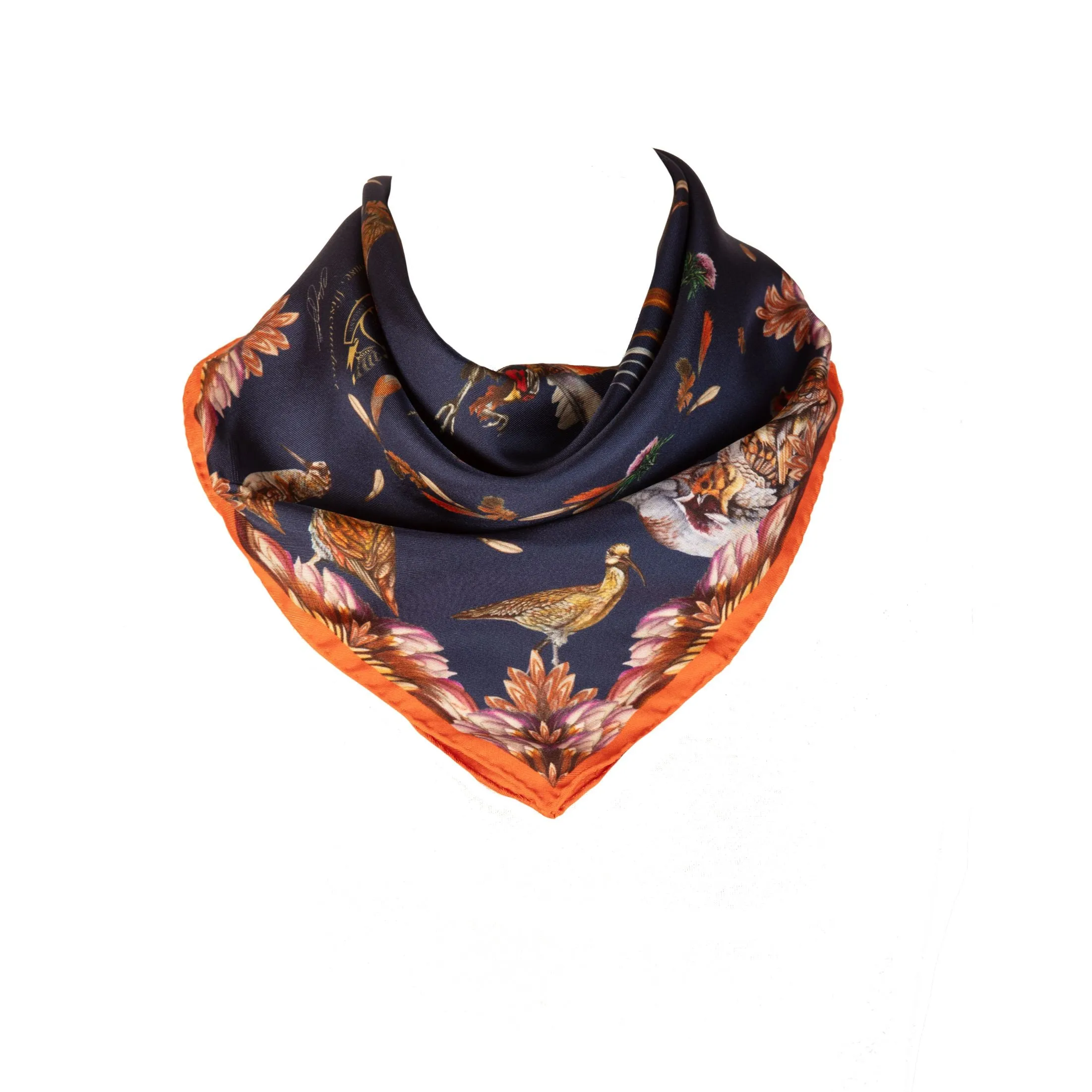 Grouse Misconduct Navy & Seville Orange Medium Square Silk Scarf