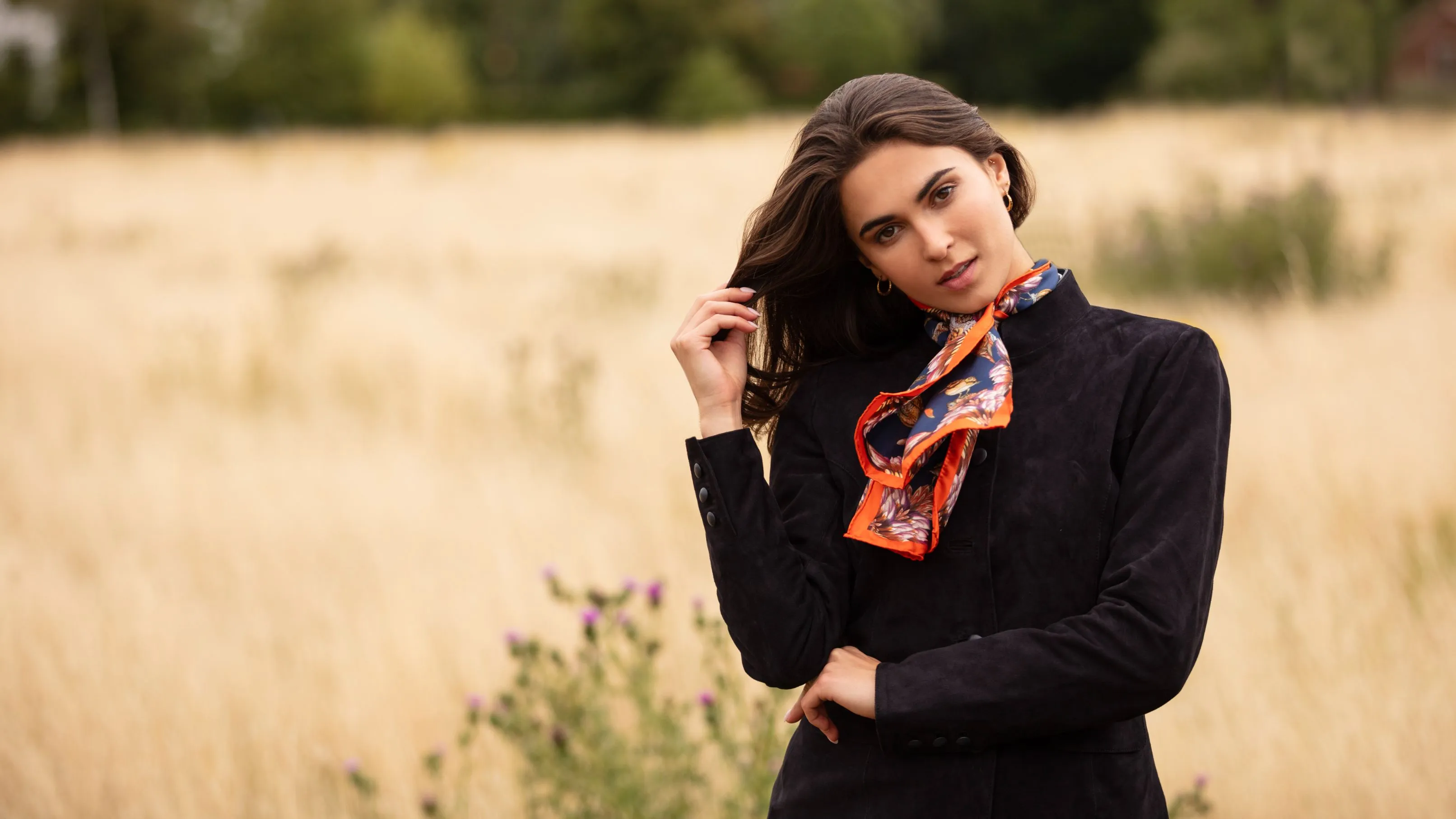 Grouse Misconduct Navy & Seville Orange Narrow Silk Scarf