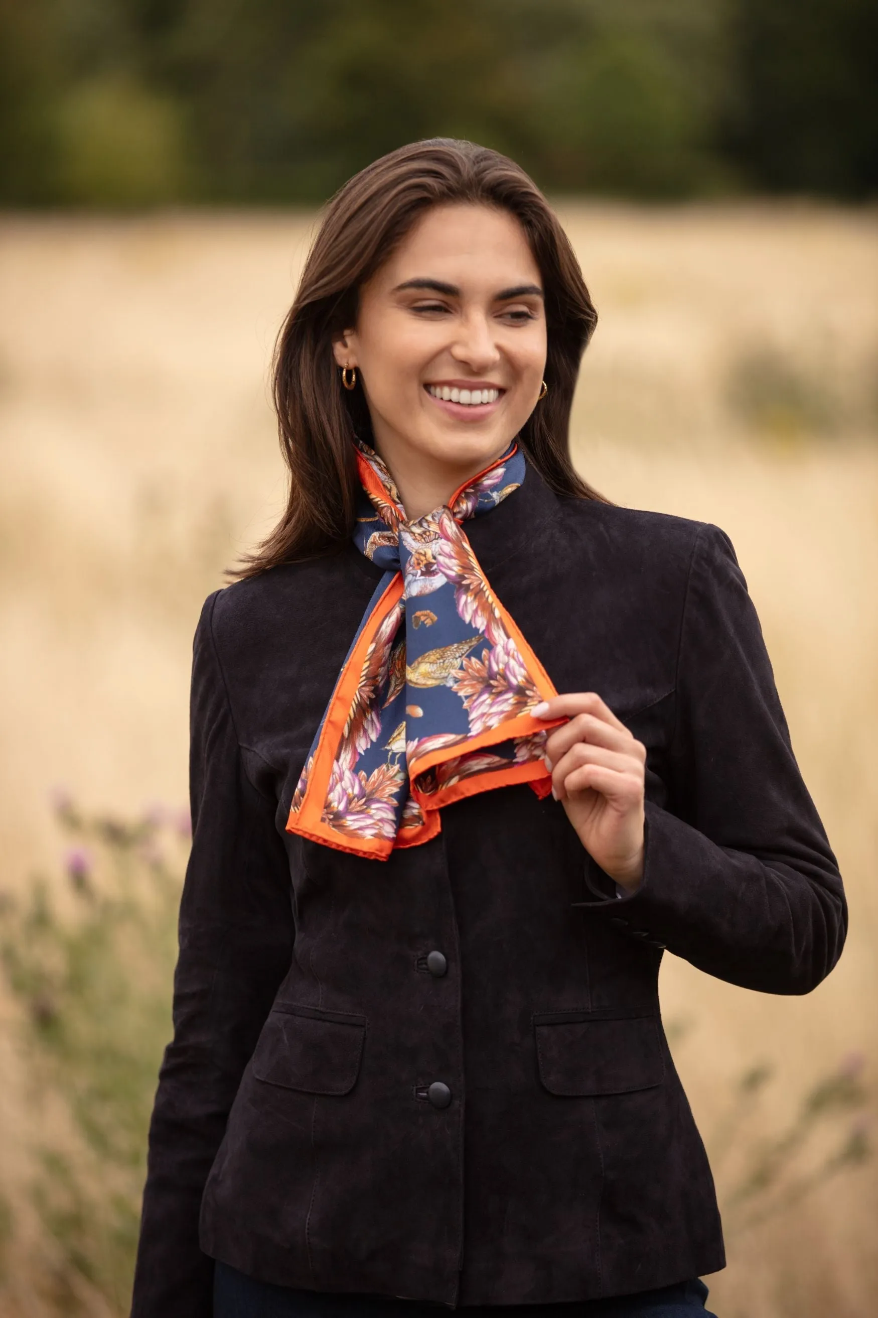 Grouse Misconduct Navy & Seville Orange Narrow Silk Scarf