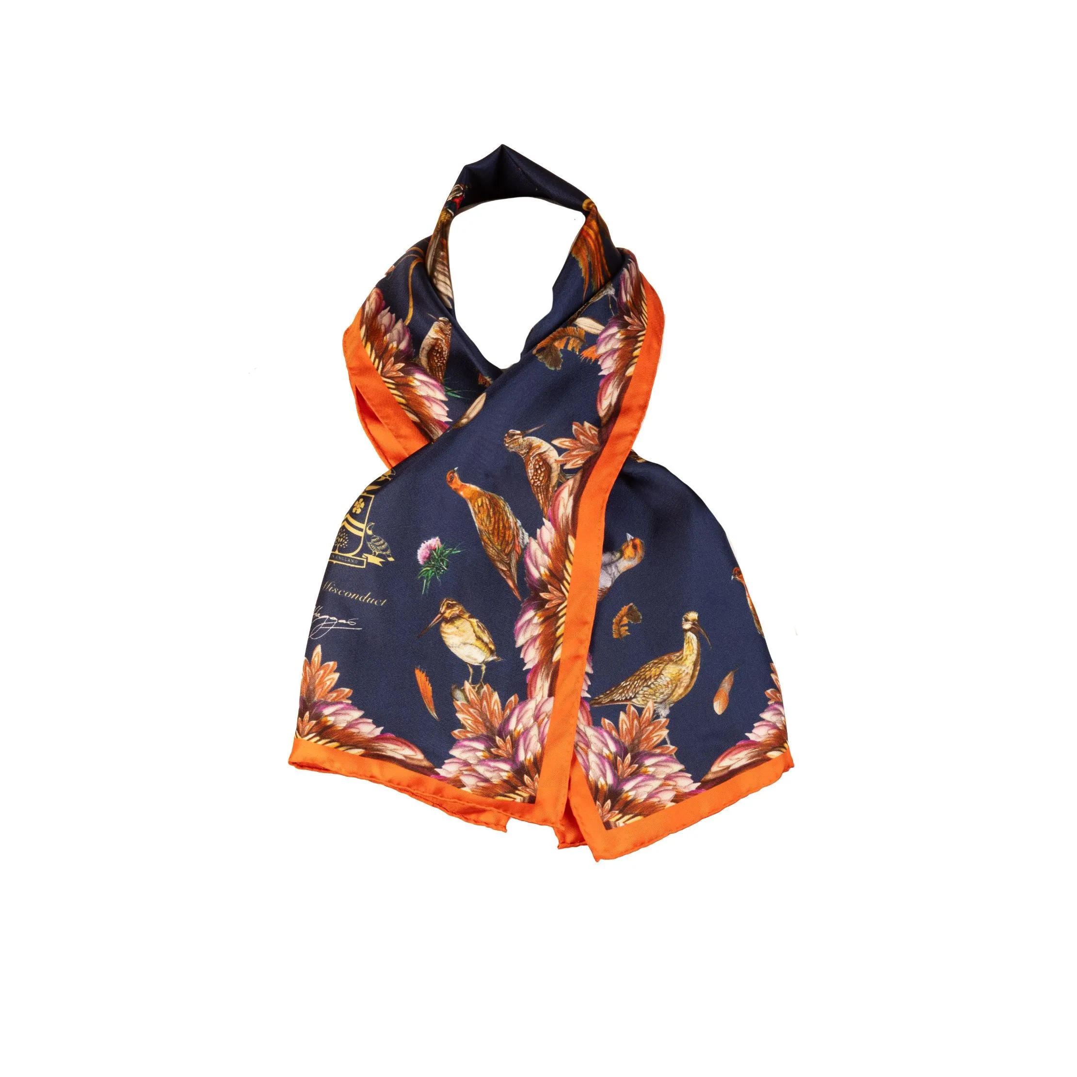 Grouse Misconduct Navy & Seville Orange Narrow Silk Scarf