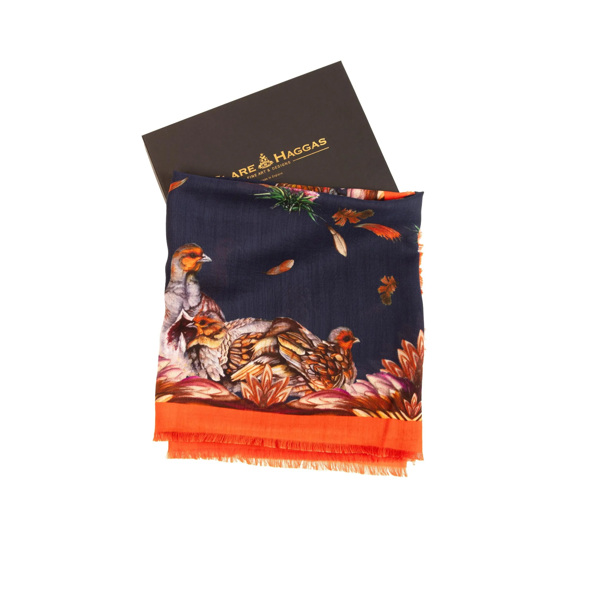Grouse Misconduct Navy Blue & Seville Orange Wool Silk Shawl