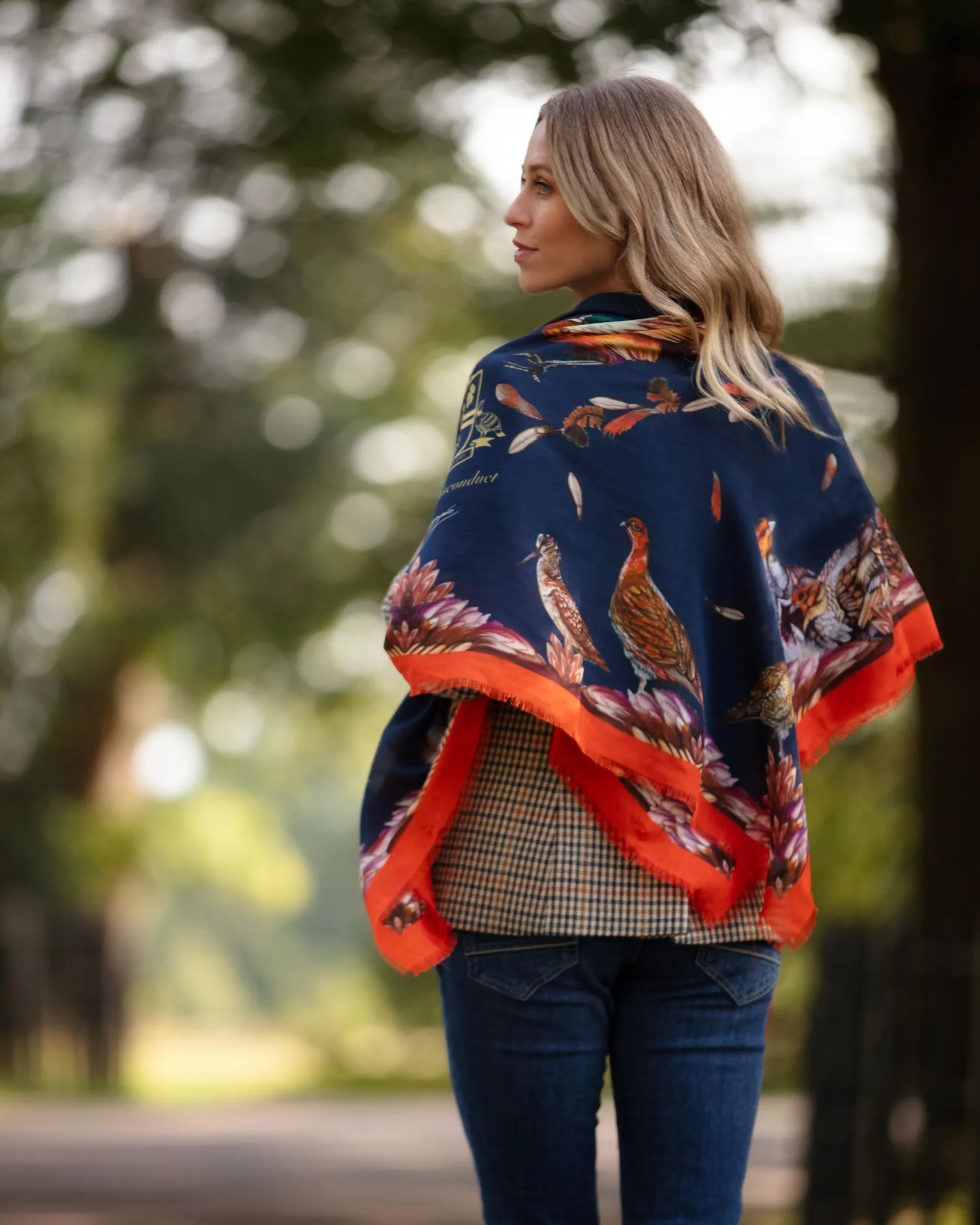 Grouse Misconduct Navy Blue & Seville Orange Wool Silk Shawl