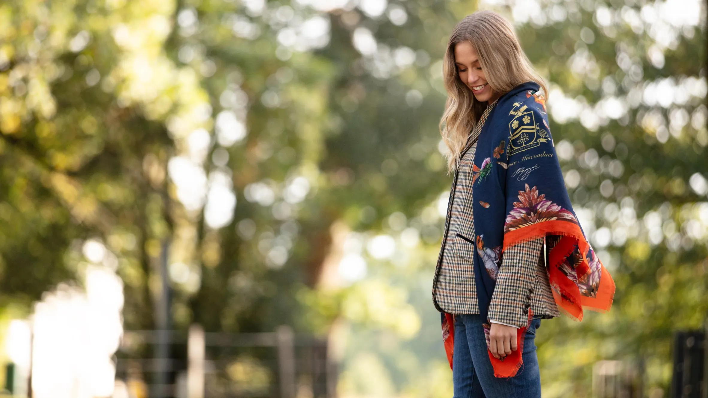 Grouse Misconduct Navy Blue & Seville Orange Wool Silk Shawl