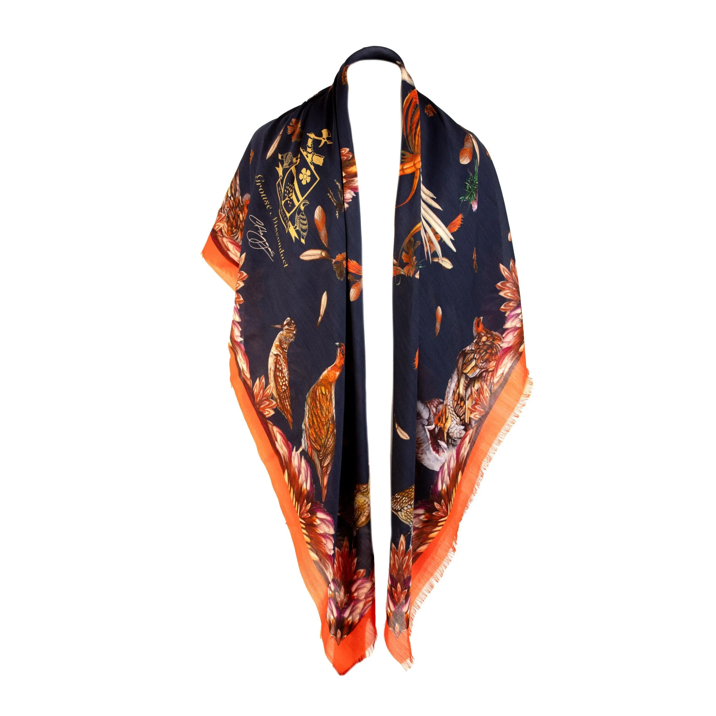 Grouse Misconduct Navy Blue & Seville Orange Wool Silk Shawl