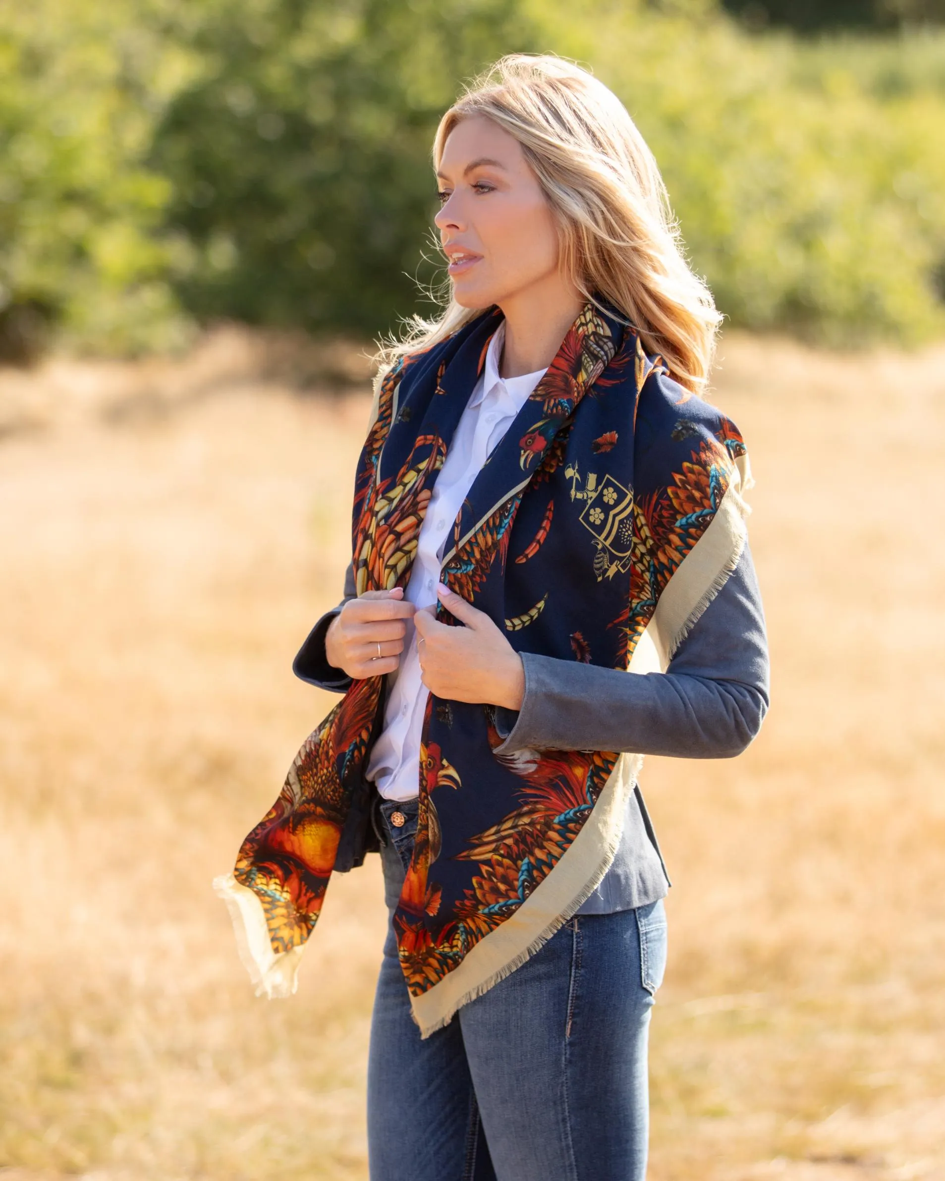 Heads or Tails Navy Blue Wool Silk Shawl Scarf
