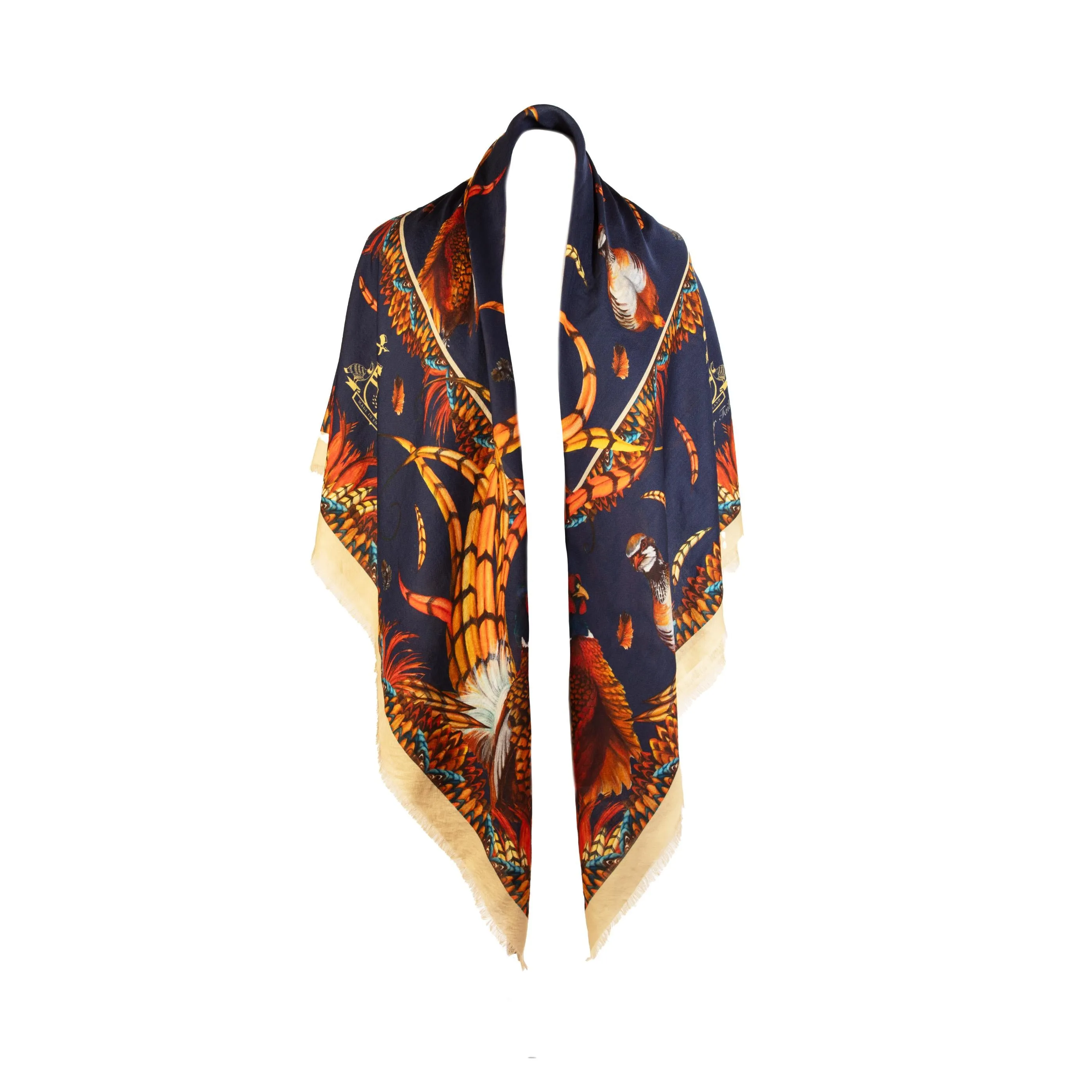Heads or Tails Navy Blue Wool Silk Shawl Scarf