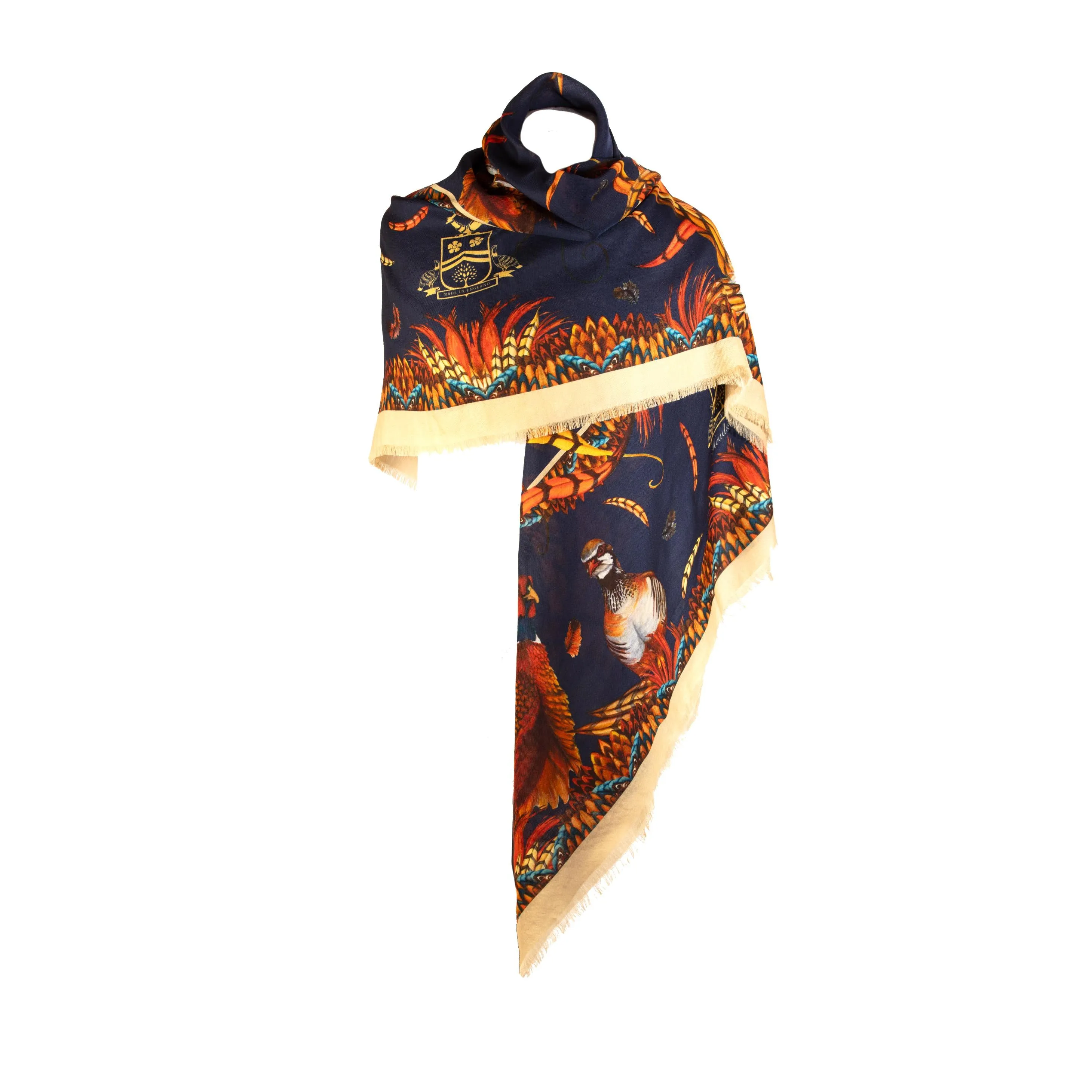 Heads or Tails Navy Blue Wool Silk Shawl Scarf