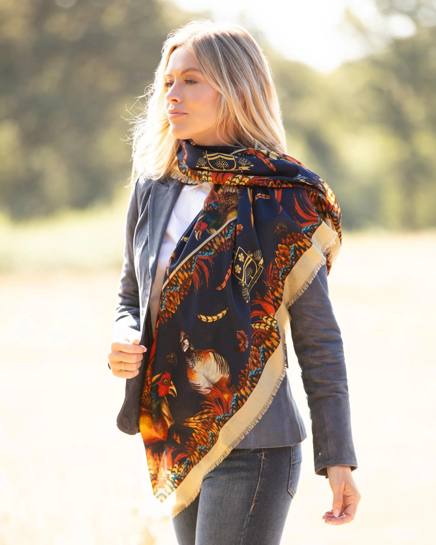 Heads or Tails Navy Blue Wool Silk Shawl Scarf