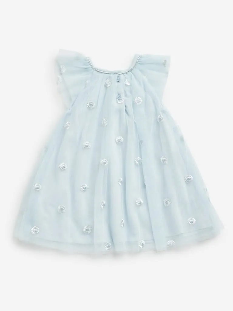 HOP Baby Light Blue Floral Mesh Dress