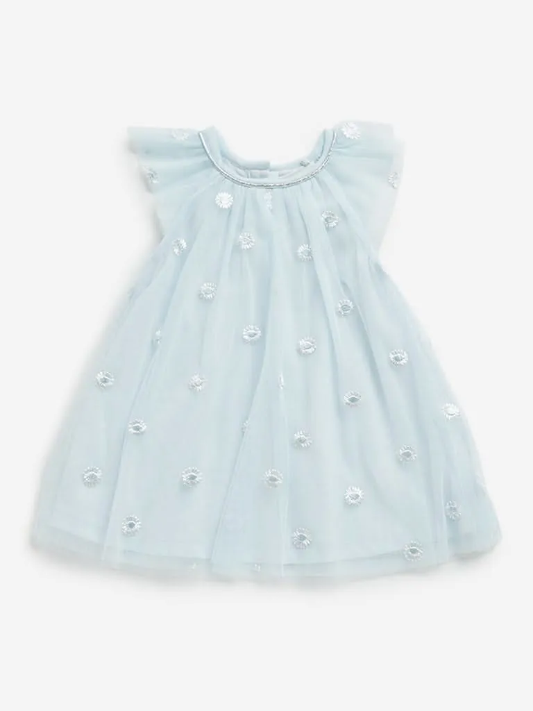 HOP Baby Light Blue Floral Mesh Dress
