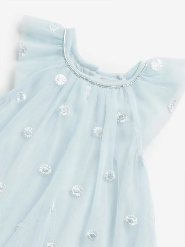 HOP Baby Light Blue Floral Mesh Dress