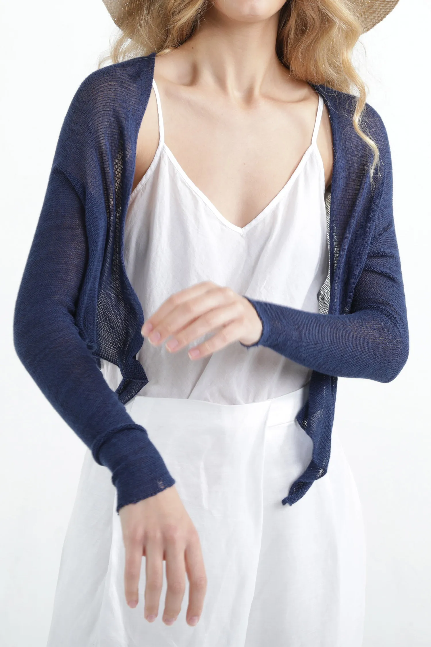 Indigo Navy Blue Short Light Bamboo Cardigan
