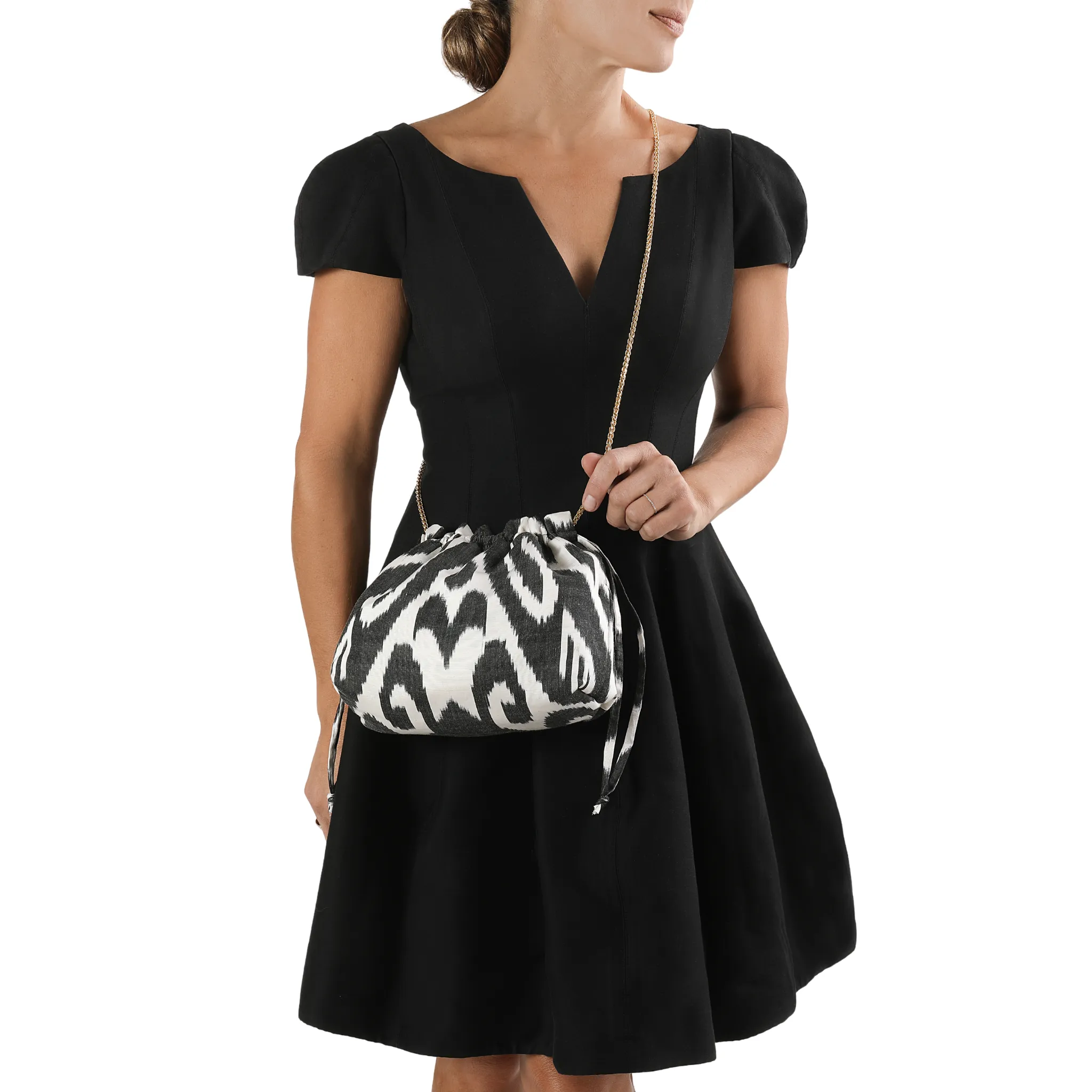 Ladue Silk Ikat Crossbody Party Purse - Black, White