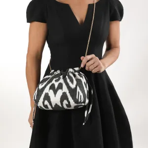 Ladue Silk Ikat Crossbody Party Purse - Black, White