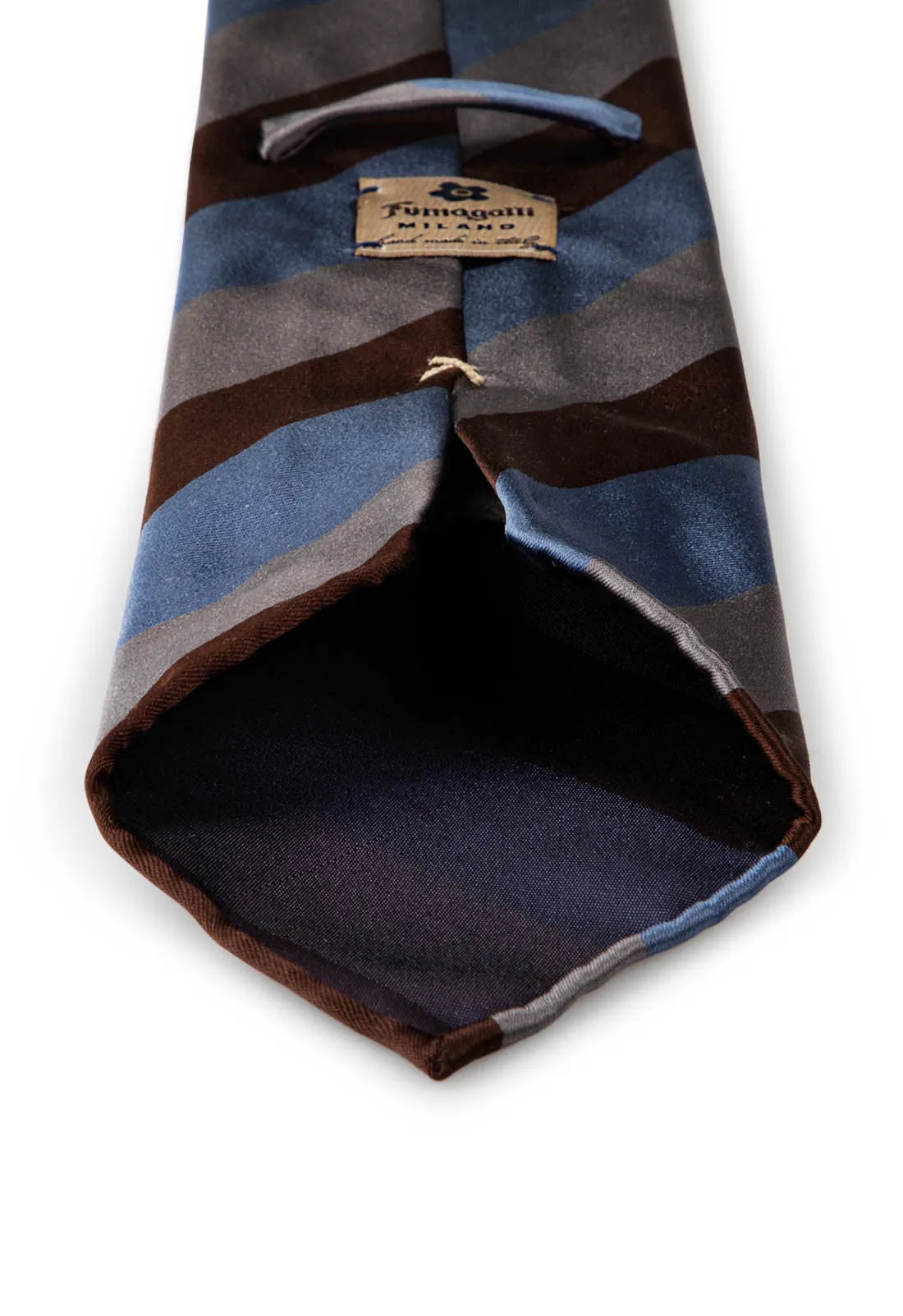 Light blue, brown & grey regimental unlined silk hand made tie