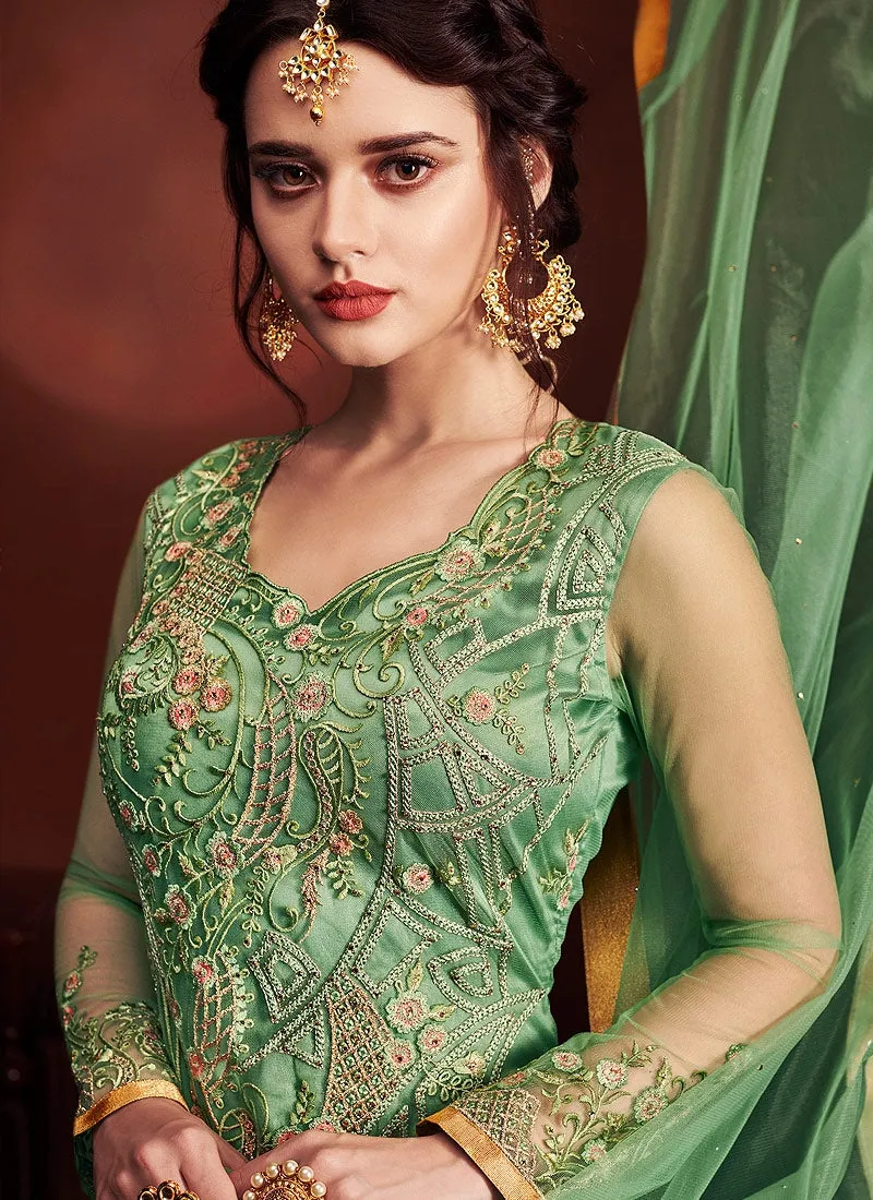 Light Green Fully Embroidered Anarkali Suit