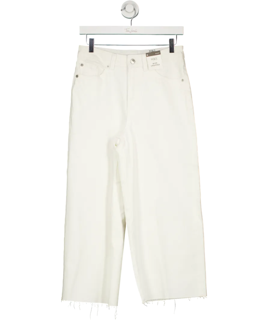 M&S White Short Leg Cropped Wide Leg Jeans UK 8