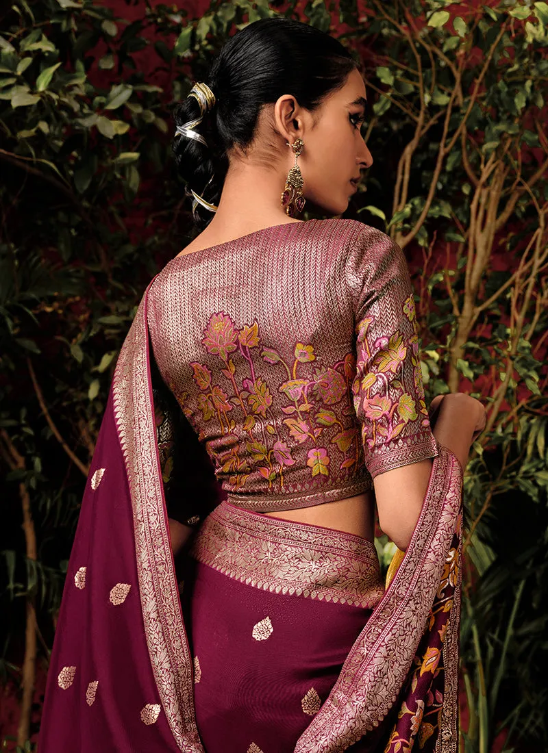 Maroon Floral Viscose Silk Saree