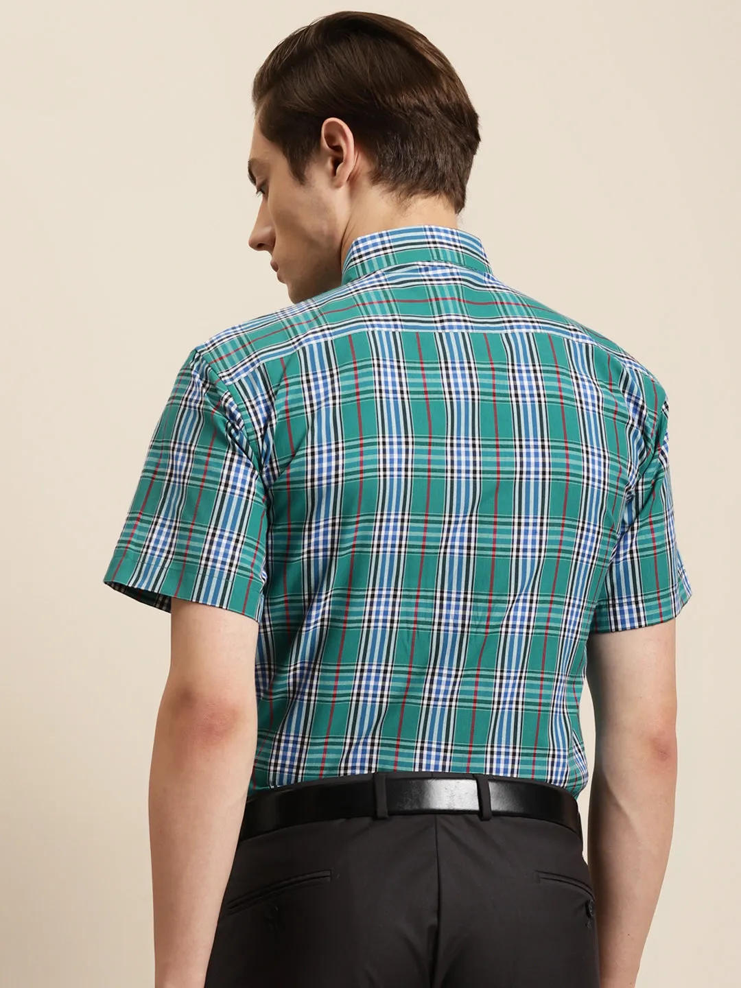 Men's Cotton Green & Blue Formal Shirt - Sojanya