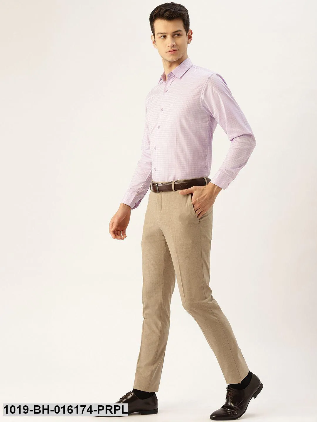 Men's Cotton Purple Checked Formal Shirt - Sojanya