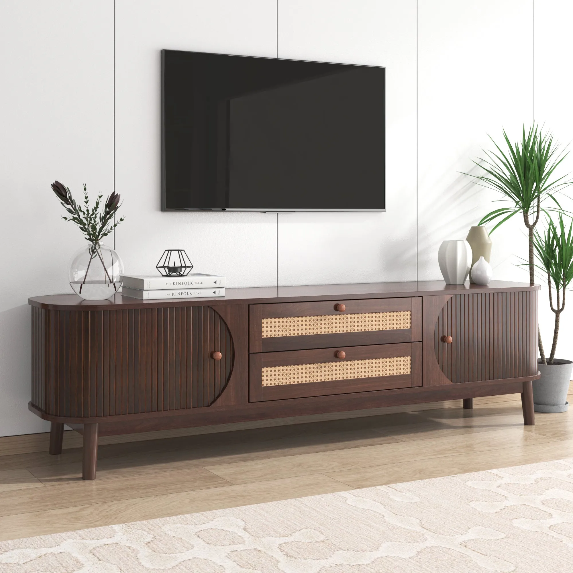 Modern Farmhouse Rattan TV Stand