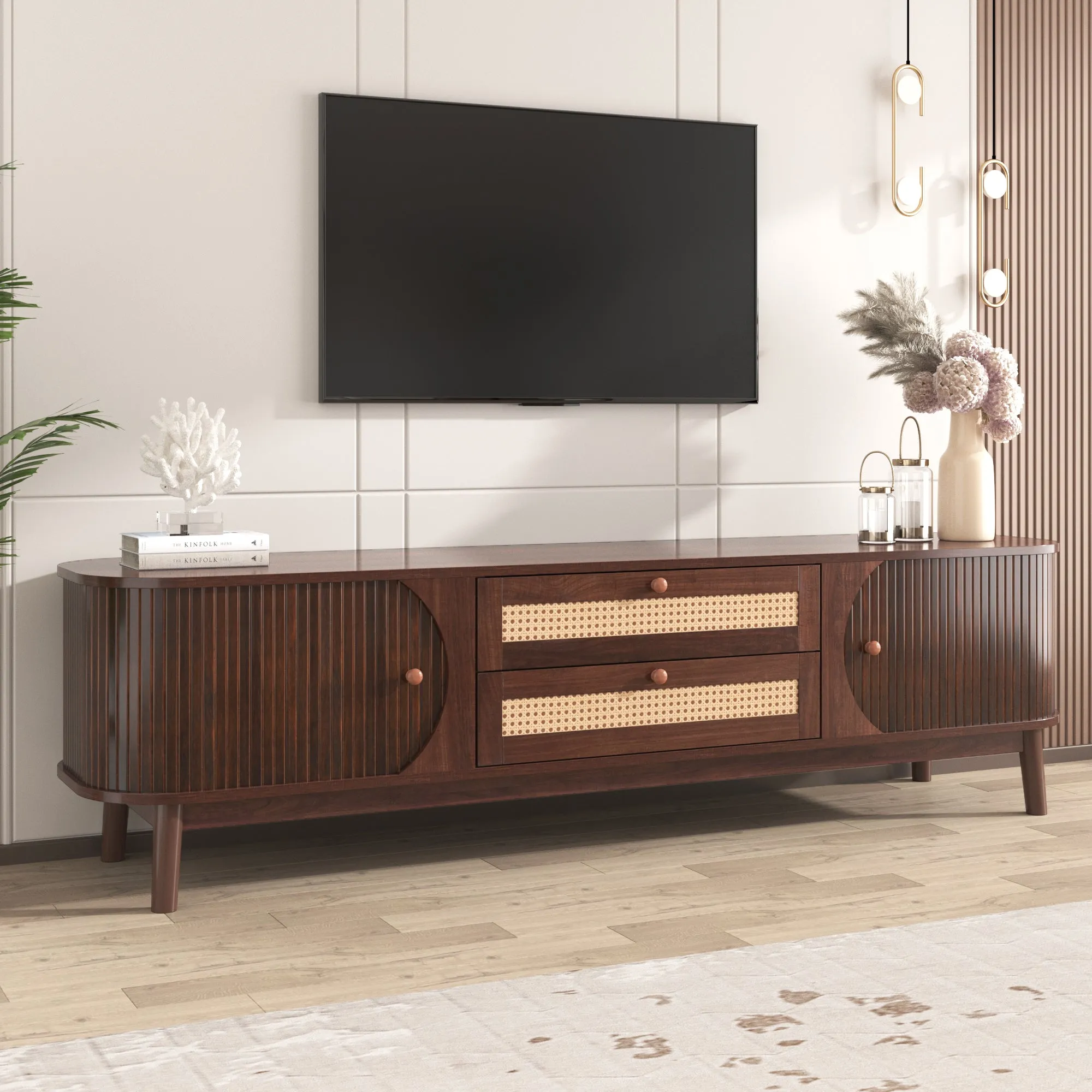 Modern Farmhouse Rattan TV Stand